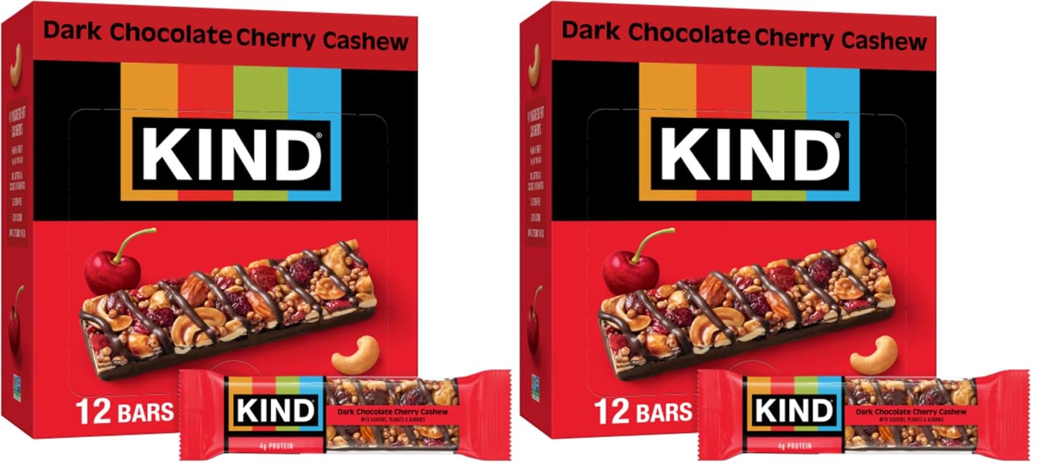 KIND Healthy Snacks Bars, Dark Chocolate Nuts & Sea Salt, Gluten Free, Low Sugar, High Fiber Snacks, 6g Protein, 12 Count