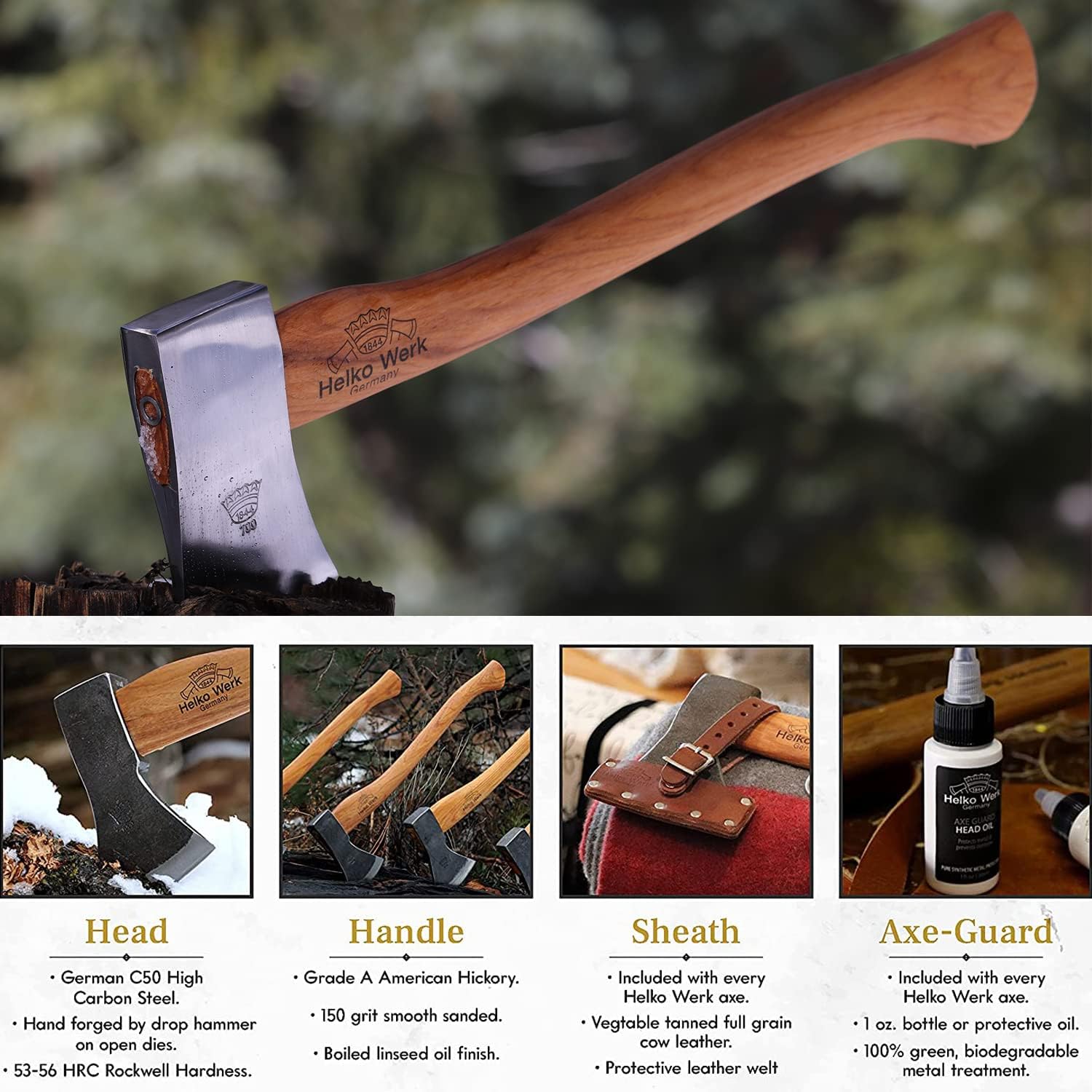 1844 Helko Werk Germany Classic Expedition Felling Axe (10497) | Made in Germany Large Felling Axe for Heavy Duty Felling Trees Cutting Wood and Timber Head 4.5lb, Handle 35 inches