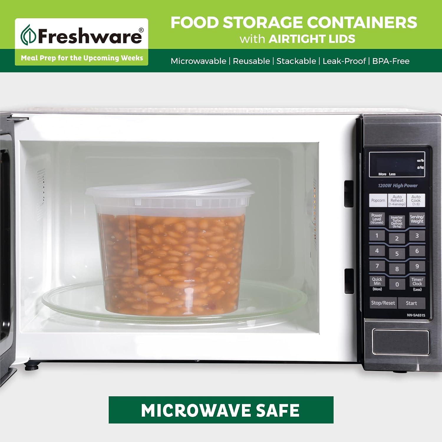 Freshware Food Storage Containers [24 Set] 32 oz Plastic Deli Containers with Lids, Slime, Soup, Meal Prep Containers | BPA Free | Stackable | Leakproof | Microwave/Dishwasher/Freezer Safe