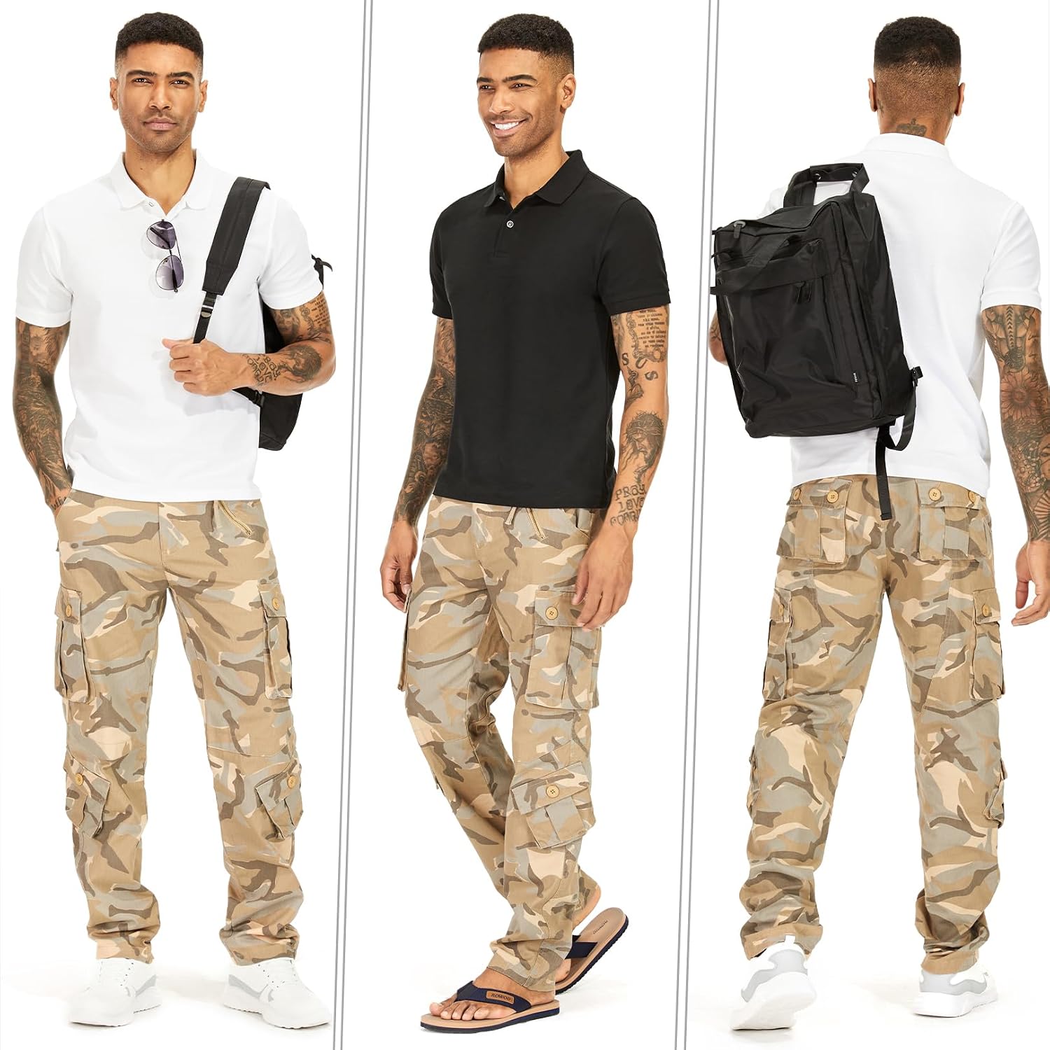 Mens Cargo Pants Camo Work Tactical Rip Stop BDU Casual Army Military Pants | 100% Cotton,Wear Resistant,Breathable,Sweat-absorbent,Men's Wild Cargo Pants with 8 Pockets,Relaxed Loose Fit Hiking Pants