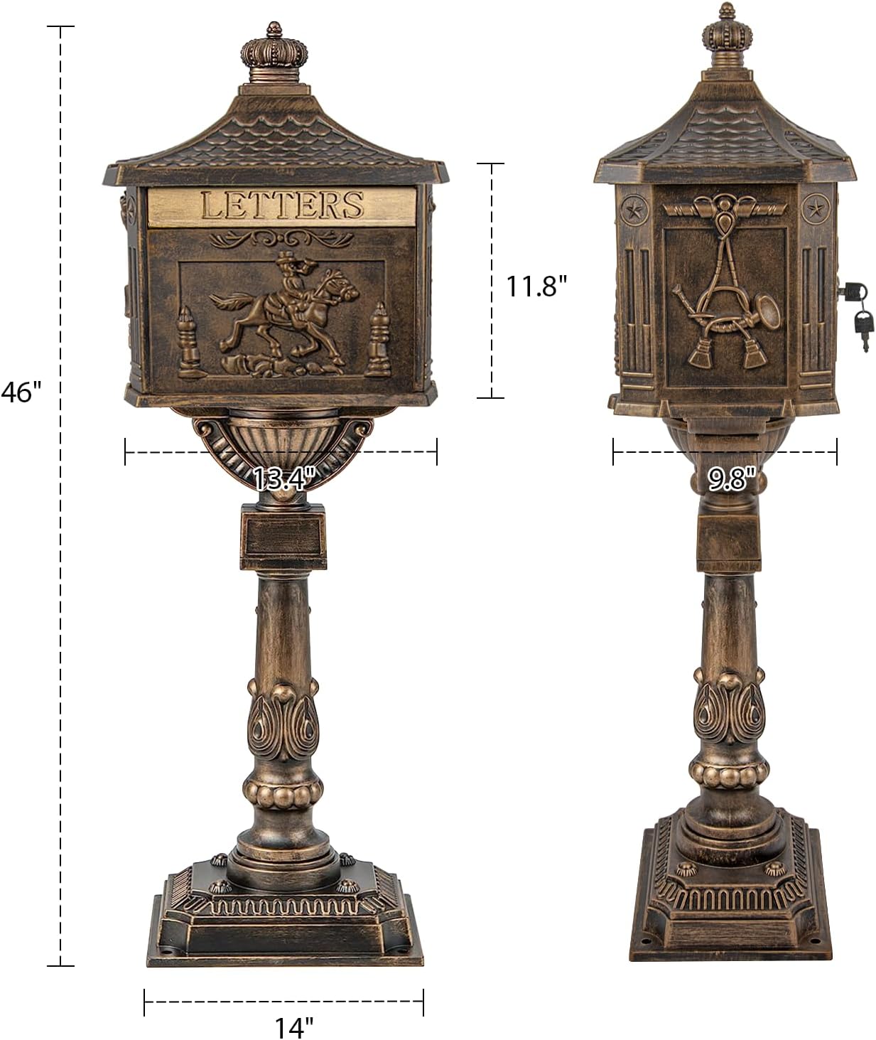 Mail Box Heavy Duty Mailbox Postal Box Security Cast Aluminum Vertical Pedestal