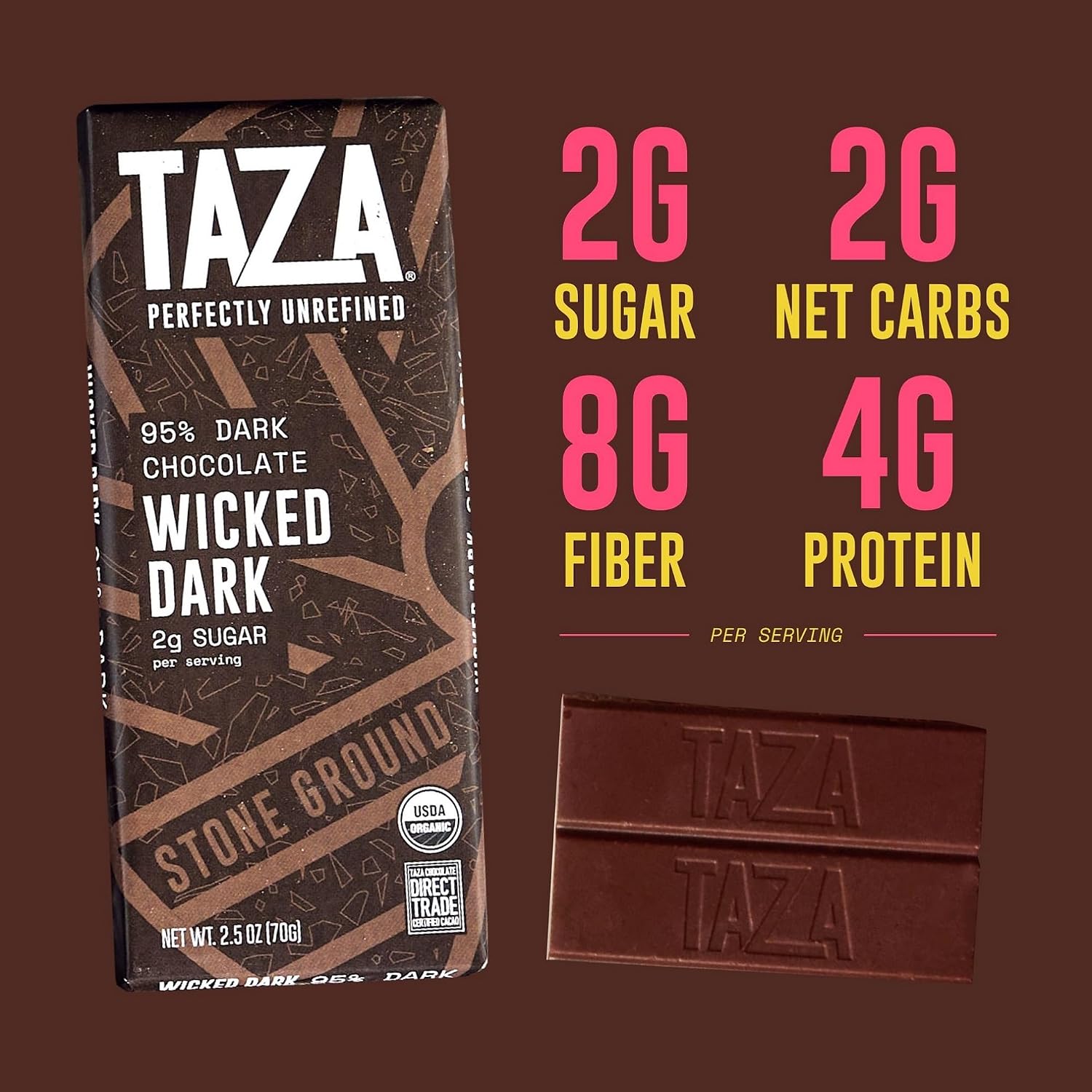 Taza Chocolate, 95% Wicked Dark Amaze Bar, 2.5 oz bars, case of 10