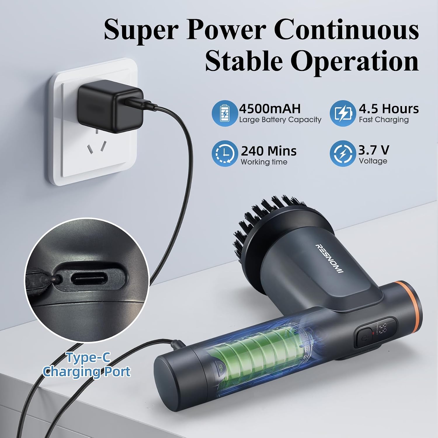 Electric Spin Scrubber, Cordless Shower Scrubber with LCD Display, Upgraded Motor 400/550RPM, 2 Speeds Electric Scrubber with 6 Replaceable Heads
