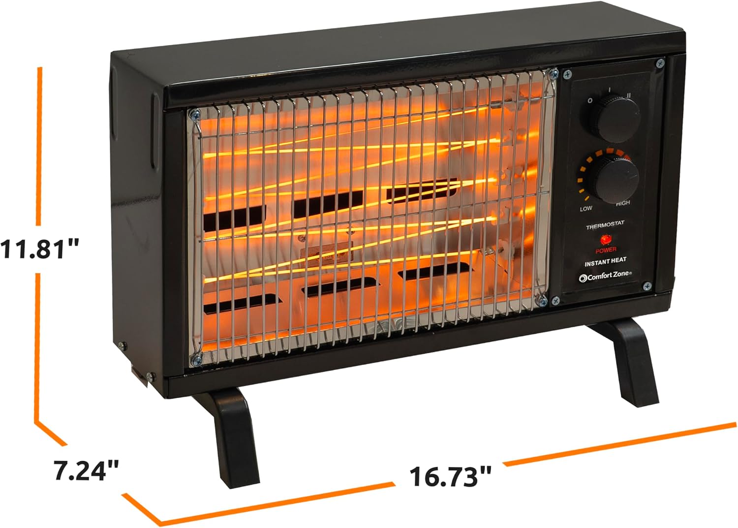 Comfort Zone Portable Indoor Radiant Space Heater, 1500 watts, Adjustable Thermostat, All Metal Body, Wire Element, Overheat Protection, Radiant Heat