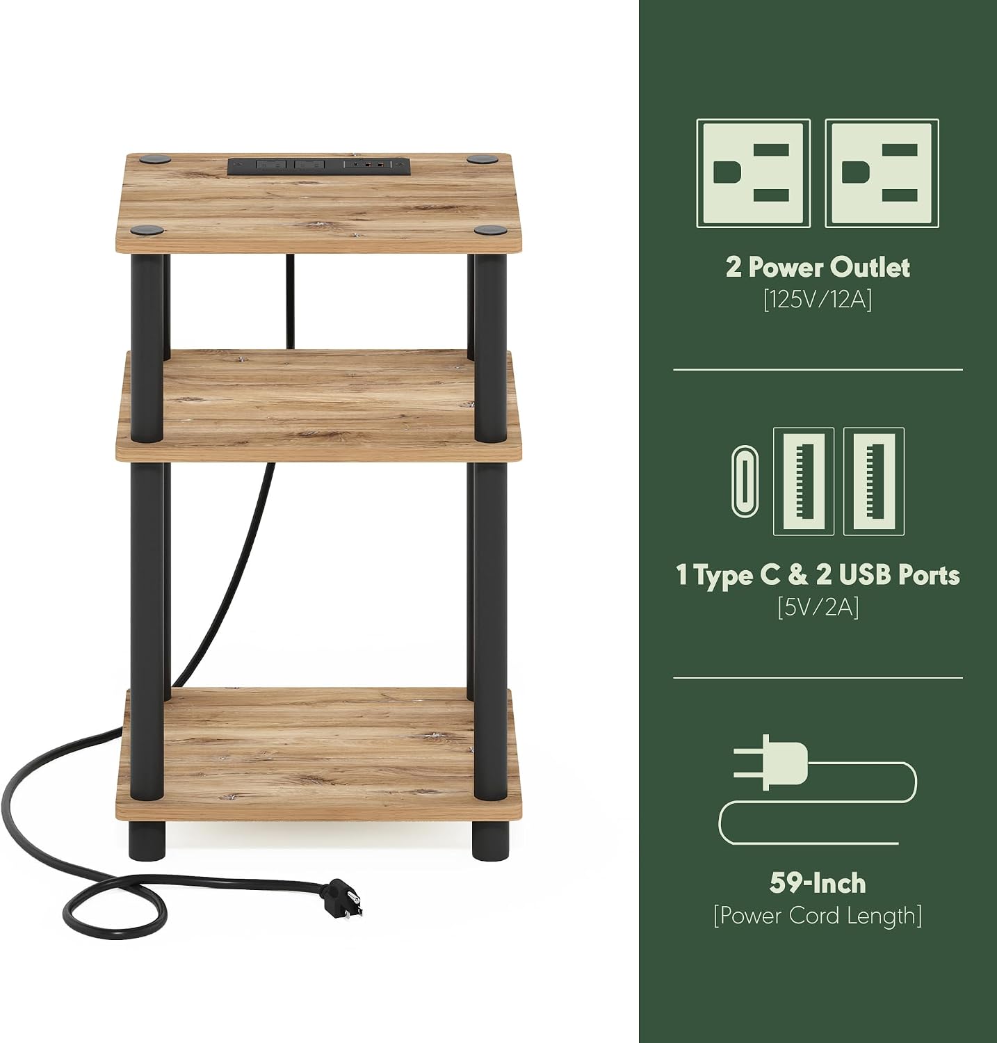 Furinno Turn-N-Tube End Table Corner Shelves, Set of 2, Dark Cherry/Black | Stackable Modern End Table with Open Shelf, Night Stand, Bedside Table, for Living Room, Bedroom