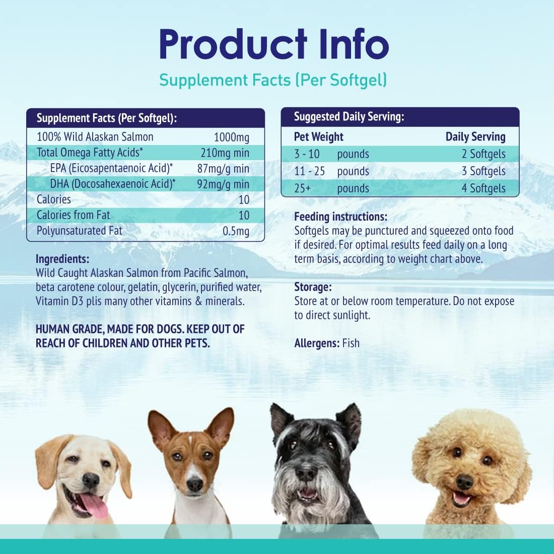 Pure Wild Alaskan Salmon Oil for Dogs, Omega 3 Fish Oil Supplement for Healthy Skin & Shiny Coat, Prevents Itchy Skin, Skin Allergies & Shedding