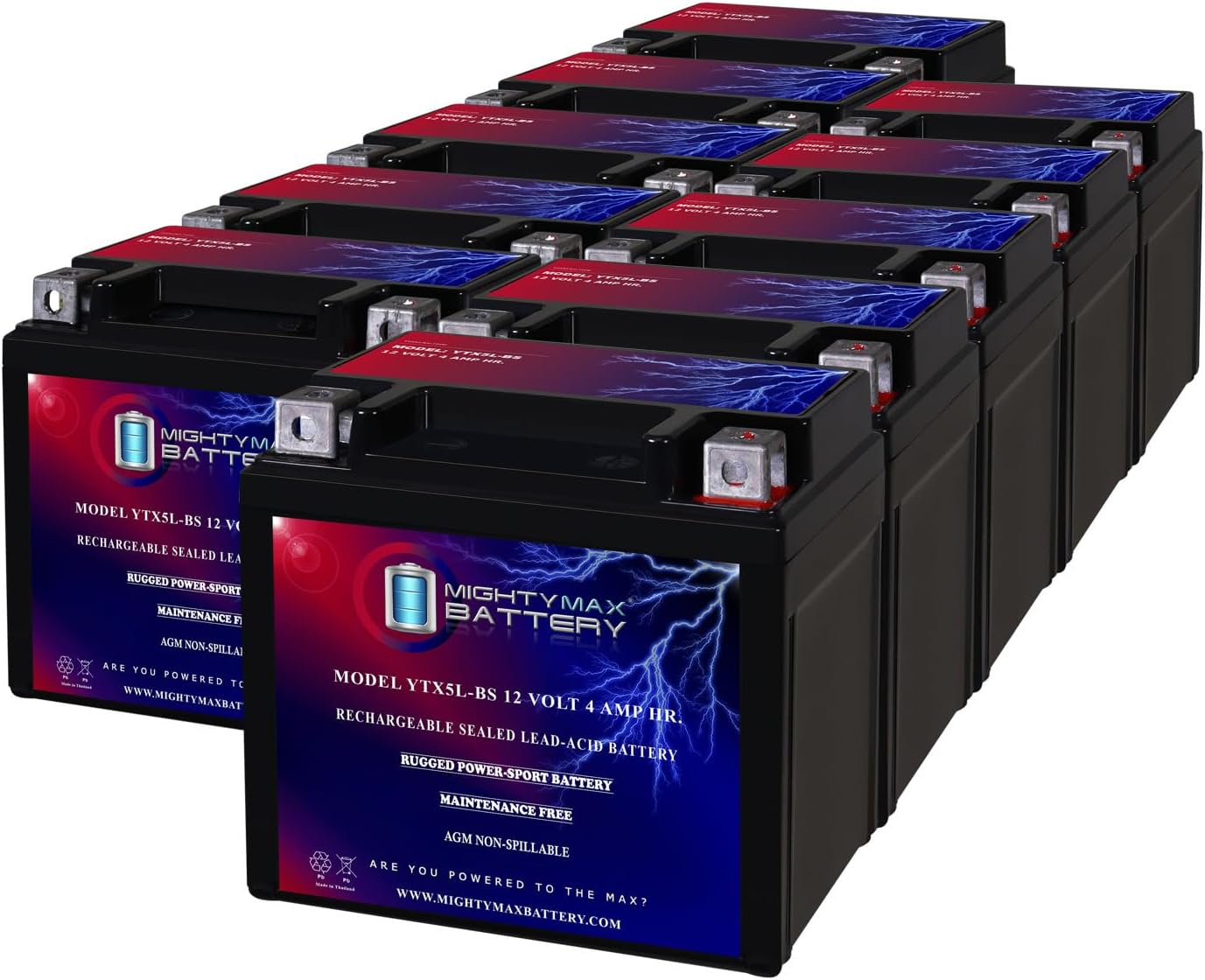 Mighty Max Battery YTX5L-BS -12 Volt 4 AH, 80 CCA, Rechargeable Maintenance Free SLA AGM Motorcycle Battery