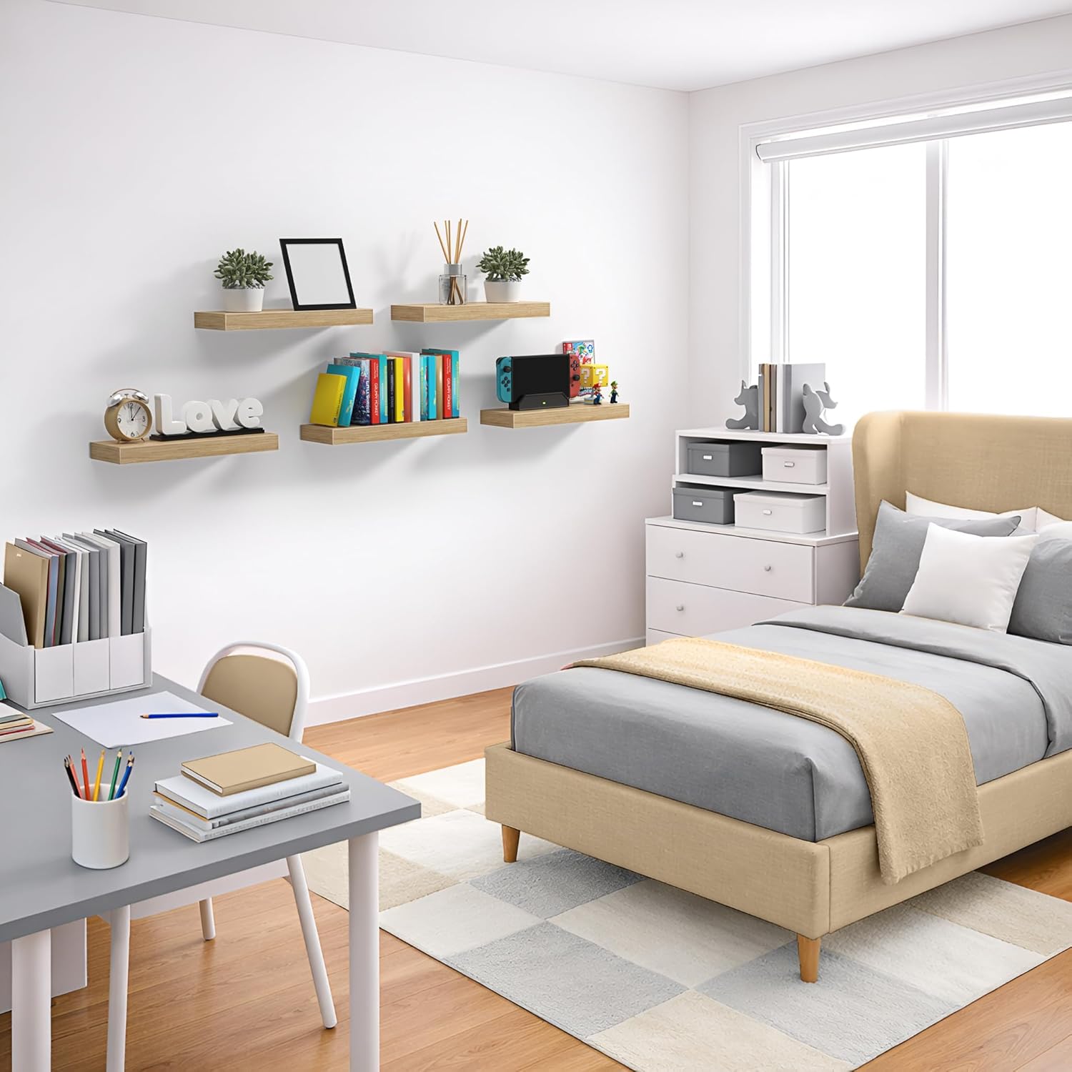 Sorbus Floating Shelves for Wall – 16 Inch Floating Shelf for Kitchen, Bedroom, Living Room, Bathroom, Home & Wall Decor - Mounted Bathroom Shelves with Invisible Brackets (Grey, 3 Pack)