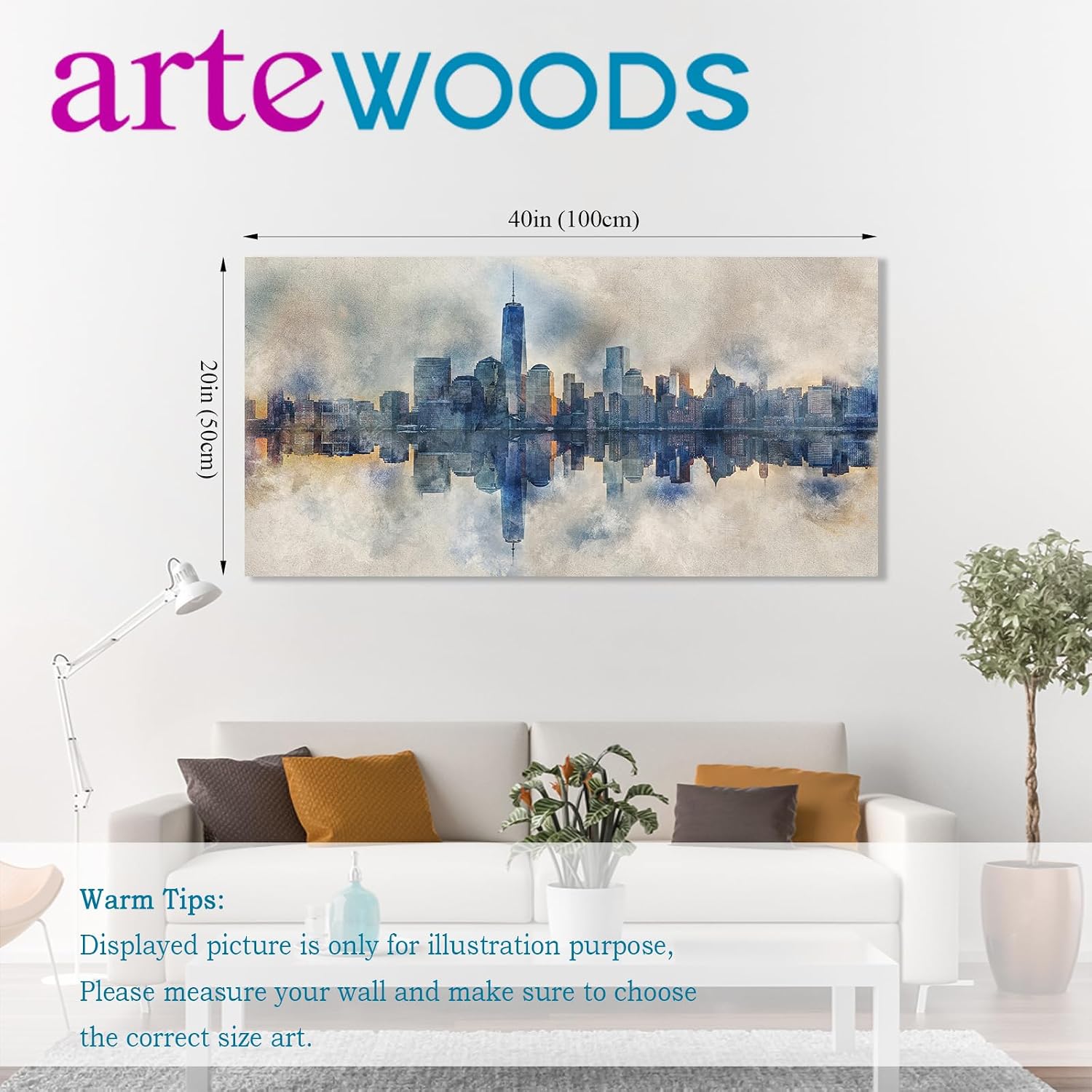arteWOODS Ocean Wave Canvas Wall Art Beach Sunset Pictures Coastal Nature Artwork Blue Sea Painting Prints for Living Room Bedroom Home Office Decoration 20" x 40"