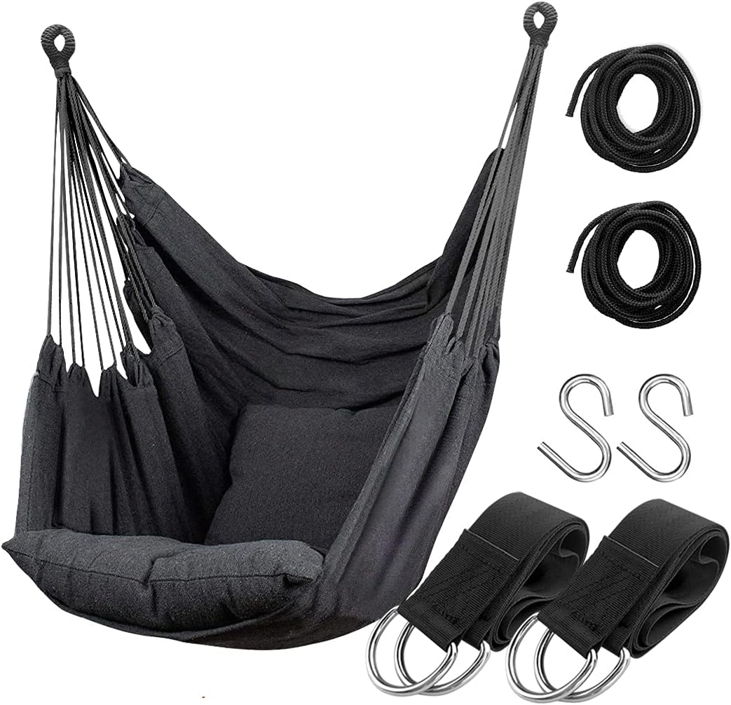 Hammock Chair Hanging Rope Swing Seat for Indoor Outdoor, Sturdy Cotton Weave Hammock Swing