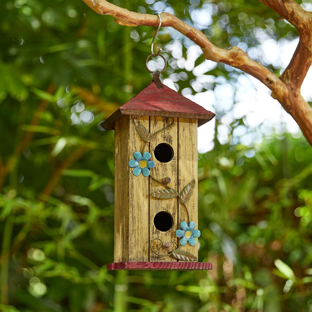 Glitzhome 14" H Hanging Distressed Wooden Church Birdhouse Garden Decor