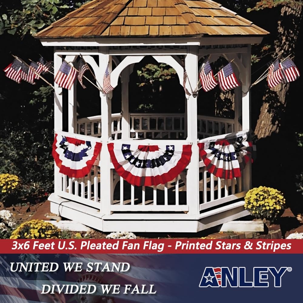 Anley US National Pleated Fan Flag, 3x6 Feet American Bunting Flags Patriotic Stars & Stripes - Sharp Color and Fade Resistant - Canvas Header and Brass Grommets - United States 3 x 6 Feet Half Fan Banner