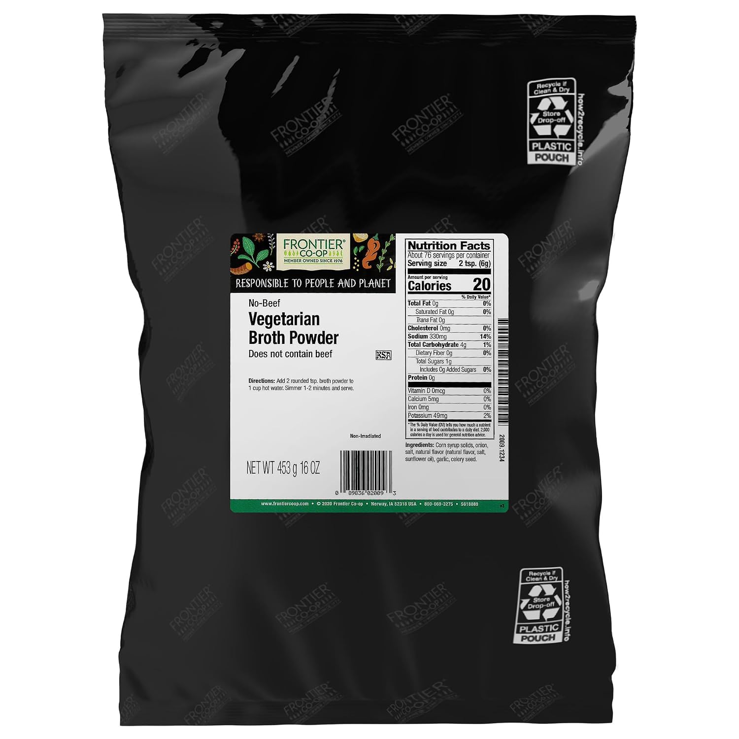 Frontier Co-op Vegetable Broth Powder, 1-Pound Bulk Bag, Broth, Soup Base, Gravy, Hot Drink, Kosher