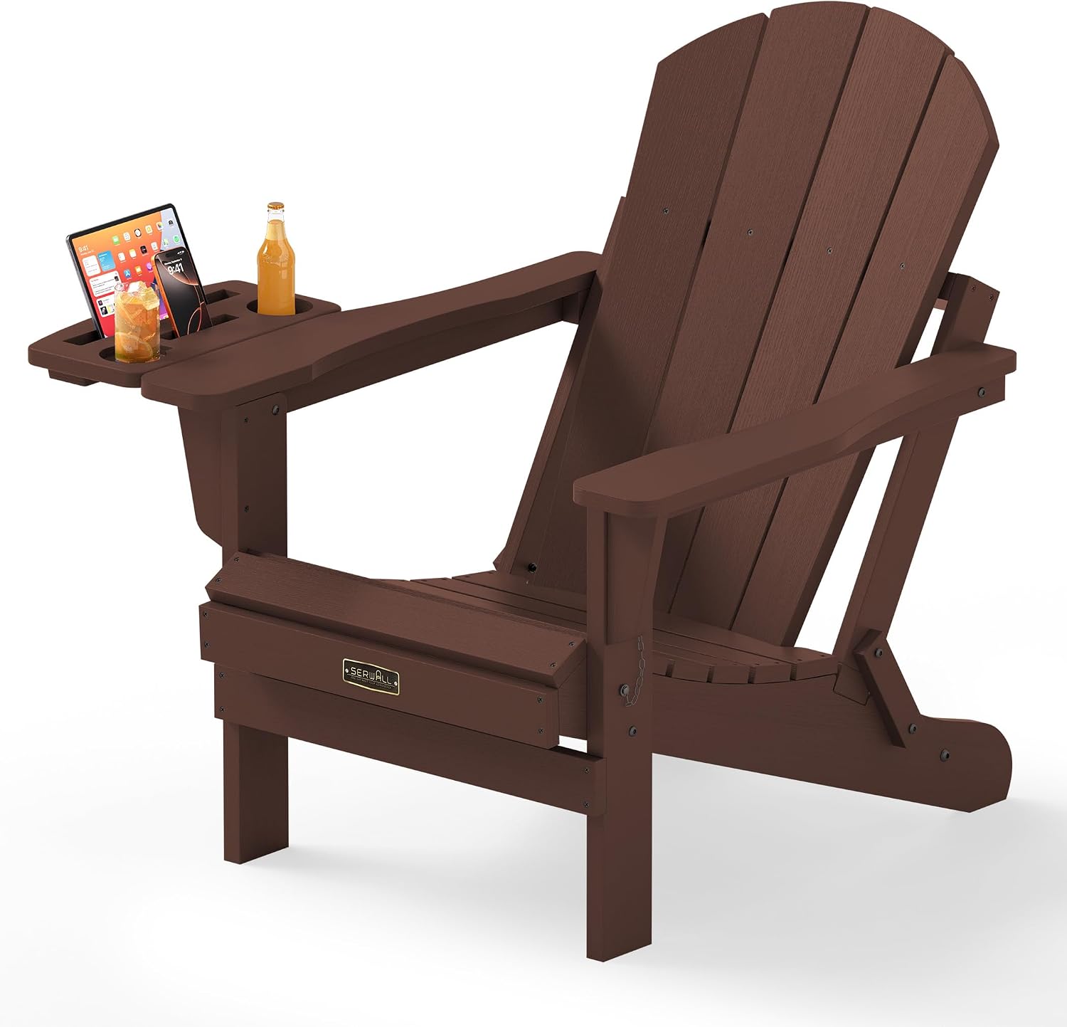 SERWALL Folding Adirondack Chairs with Cup Holder, Outdoor Fire Pit - Blue