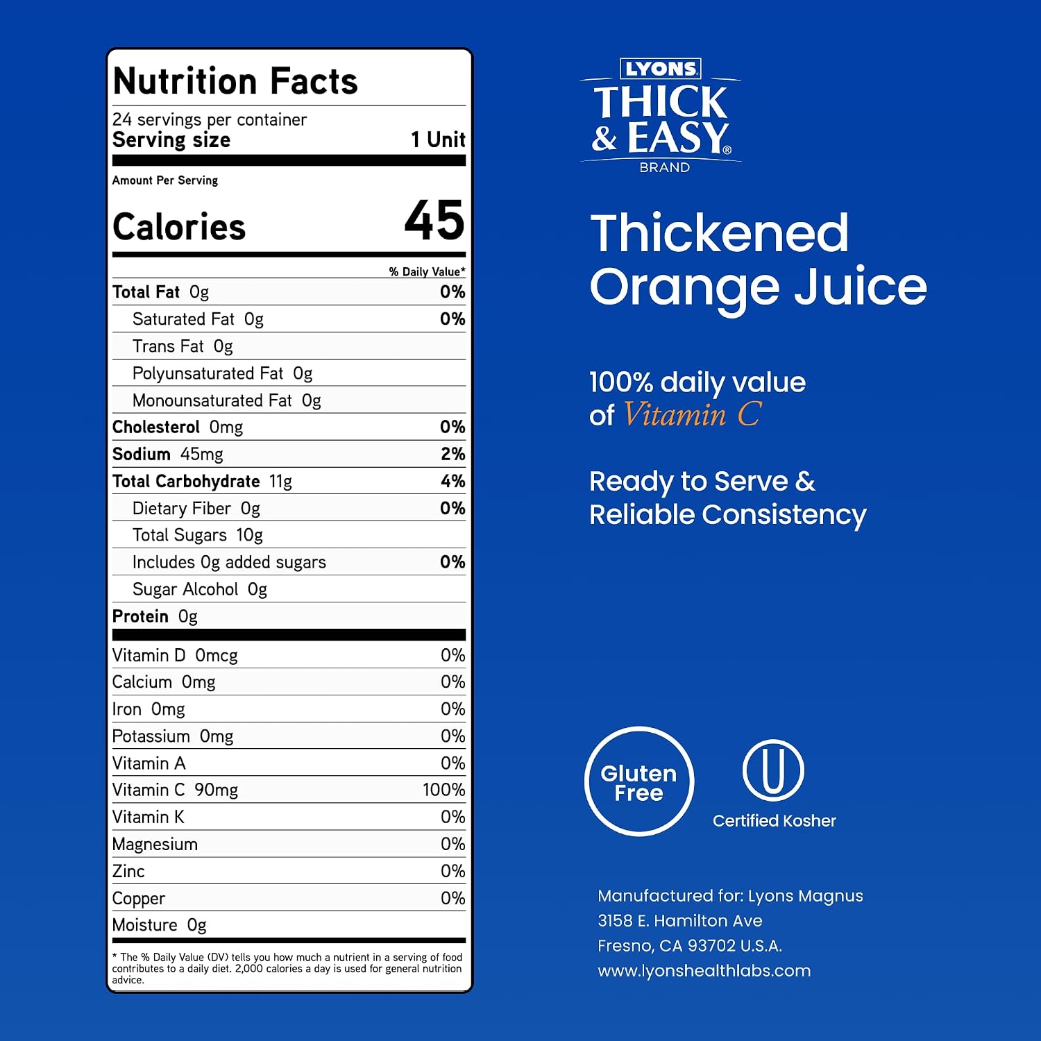 Thick & Easy Thickened Orange Juice, IDDSI Level 3 Ready-to-Drink Thickened Beverage for Swallowing Support, Moderately Thick Honey Consistency, 4 fl oz Cups - 24 Pack | IDDSI Level 3, Ready-to-Drink, Beverage for Swallowing Support, Moderately Thick Hon…