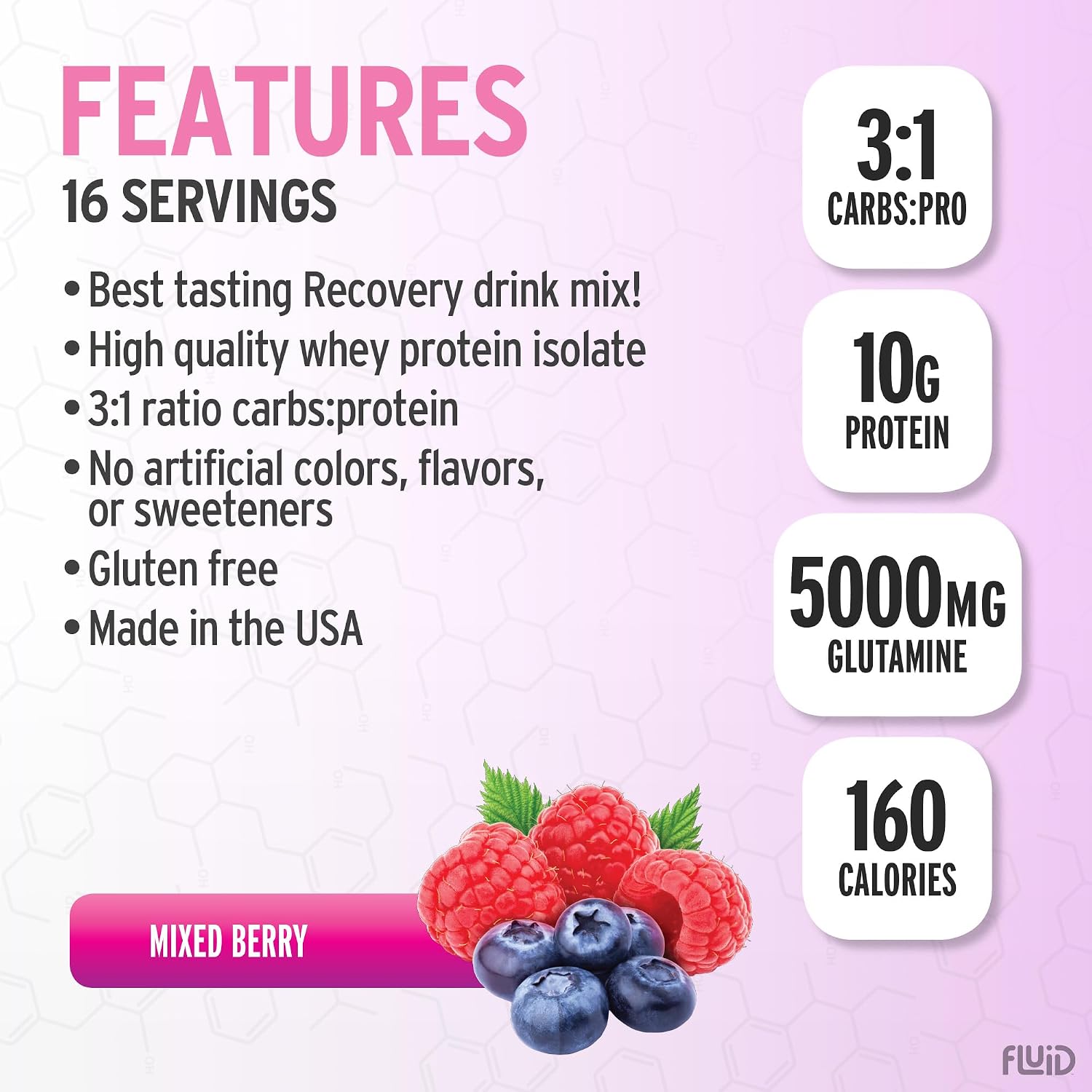 Fluid Recovery, Post-Workout Drink Mix, Whey Isolate Protein, L-Glutamine, Carbs, All Natural Ingredients, Gluten-Free, Lactose-Free (Tropical Fruit)