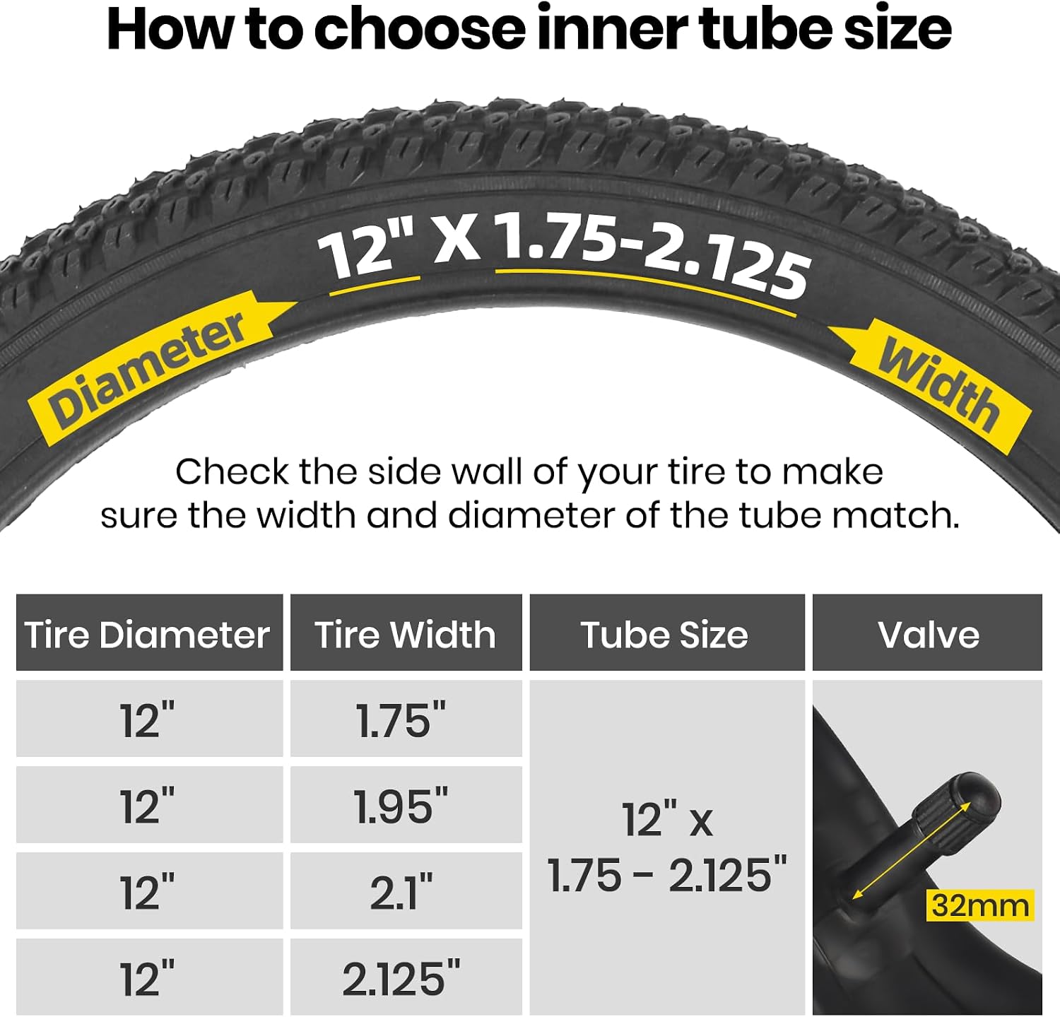 CALPALMY 12"/14"/16"/18"/20"/22"/24"/26"/28" Kids Bike Inner Tubes (2 Pack), Width Fit 1.75/1.95/2.125 with Schrader Valve