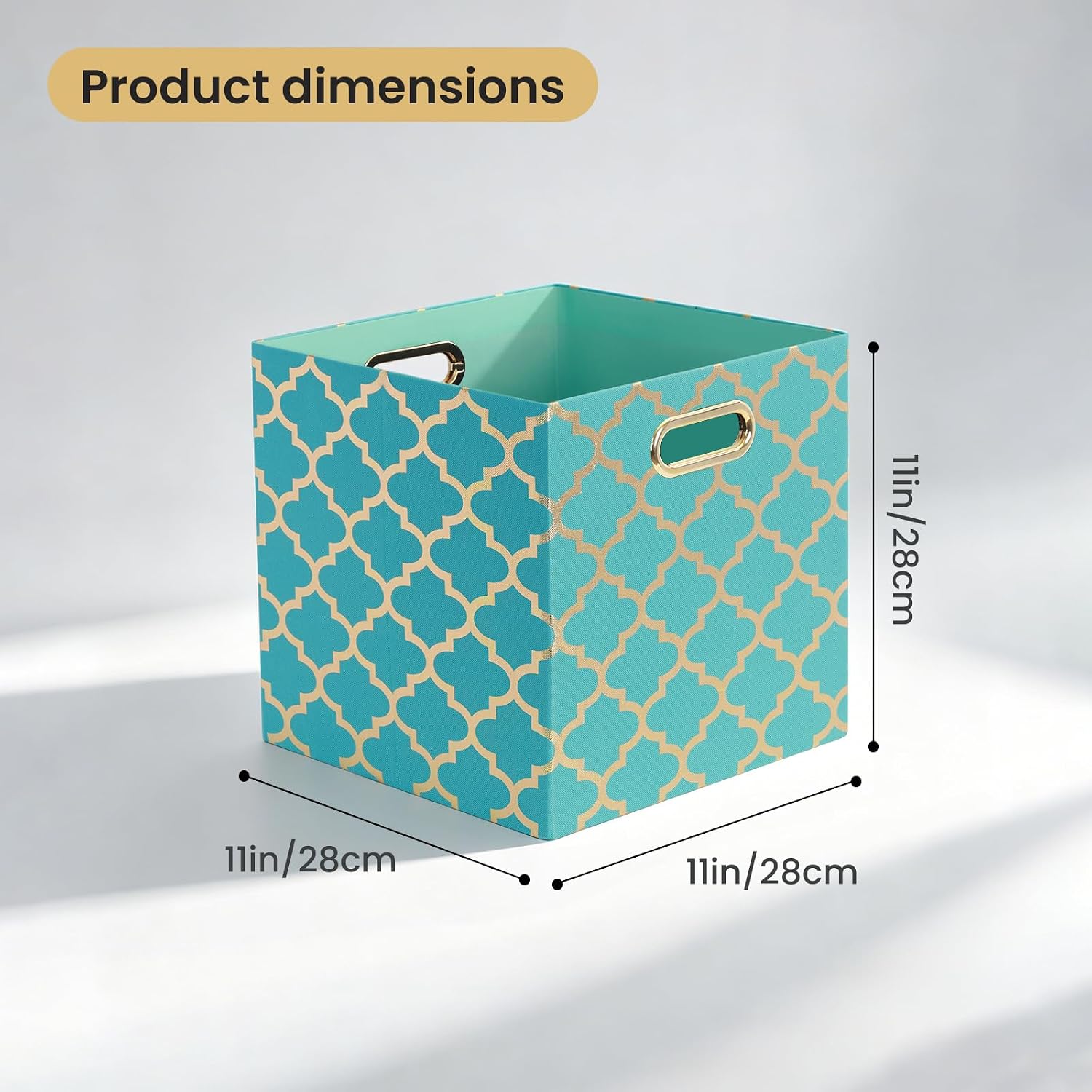 Posprica Storage Bins, Storage Cubes,13×13 Fabric Drawers Organizer Basket Boxes Containers (13×13×13/4pcs, Cream/gold geometry Pattern)
