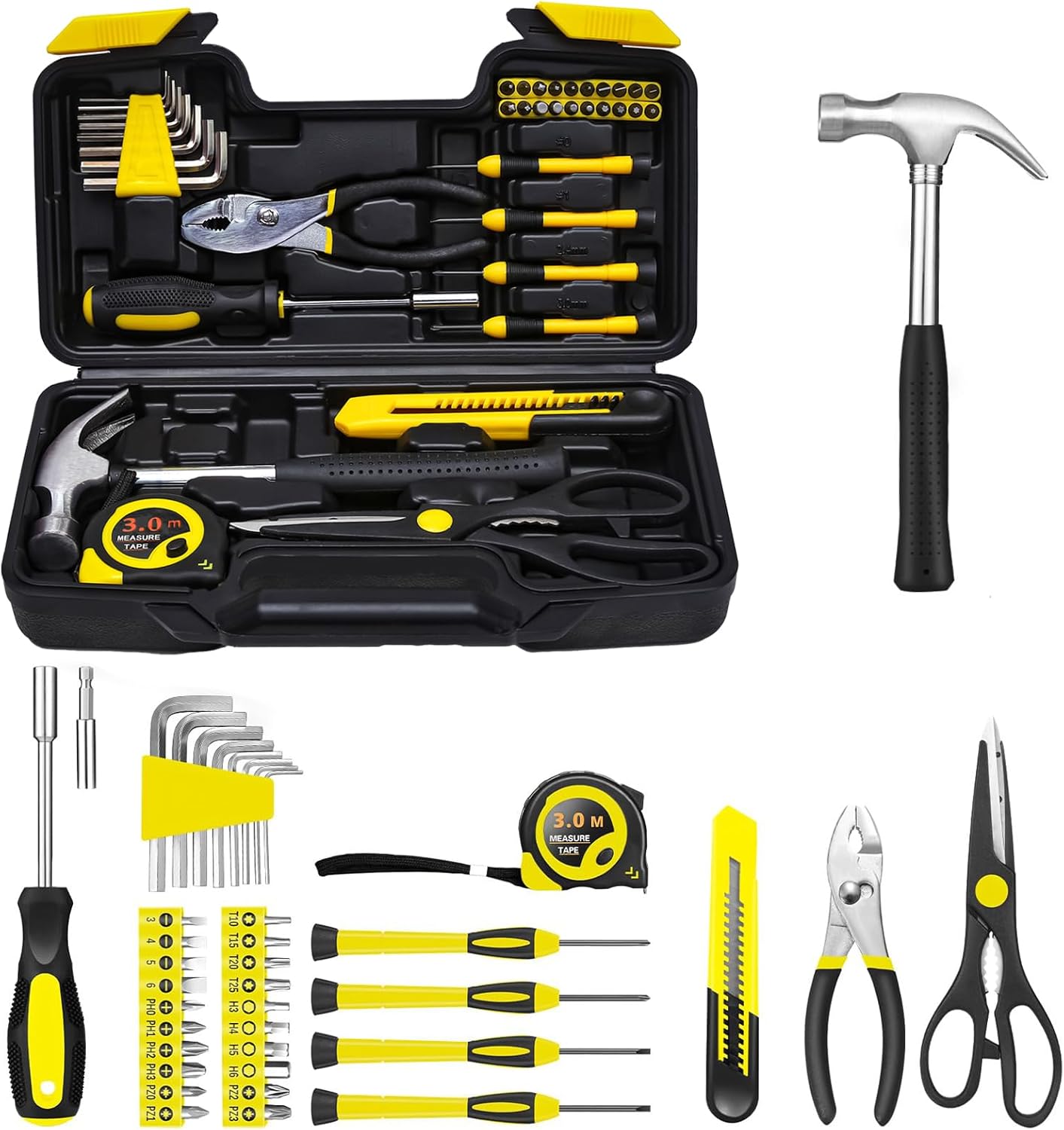 39-Piece Household Tools Kit - Small Basic Home Tool Set with Plastic Toolbox - Great for College Students, Household Use & More