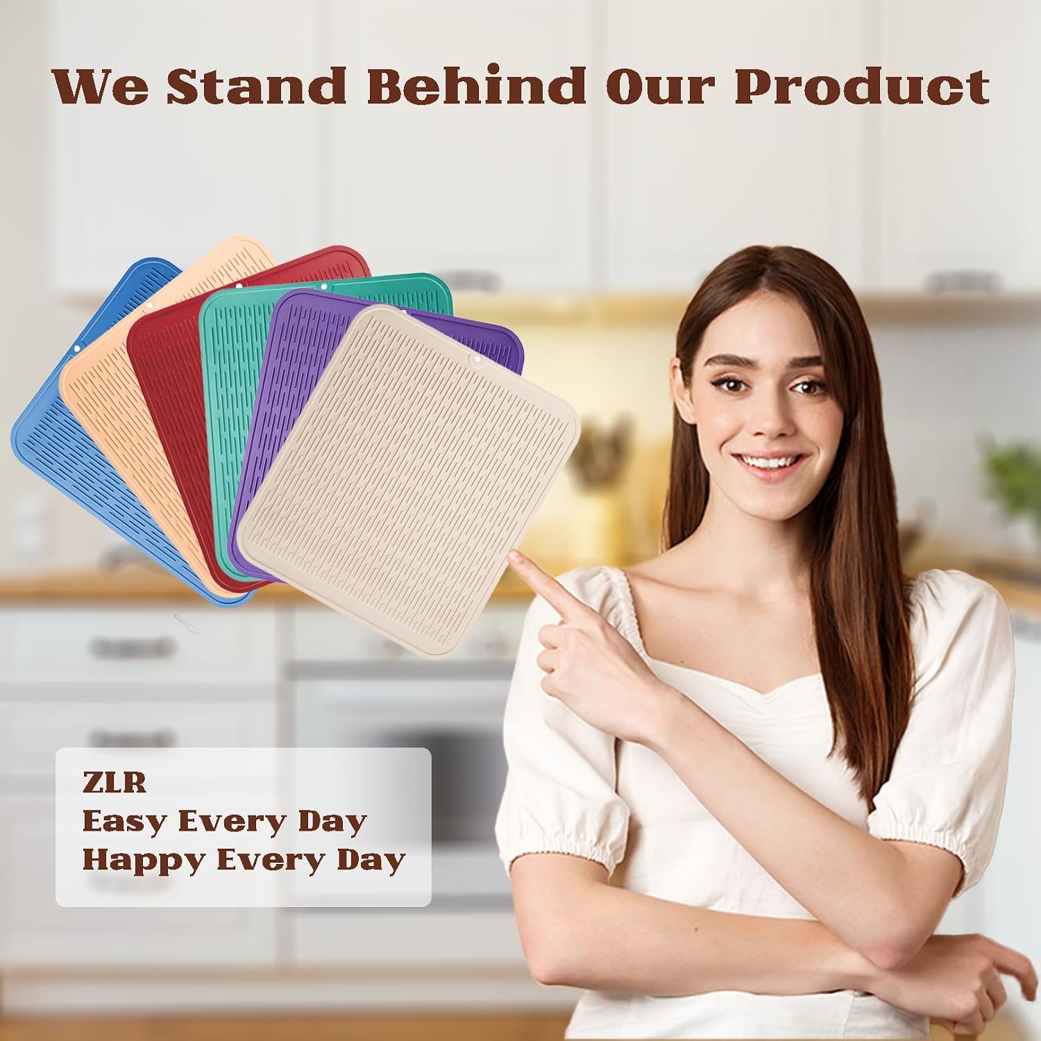 ZLR Silicone Dish Drying Mat for Kitchen Counter, Eco-Friendly Fast Dry Dish Mat, Easy Clean Multi Usage Drying Matt, Heat Resistant Trivet