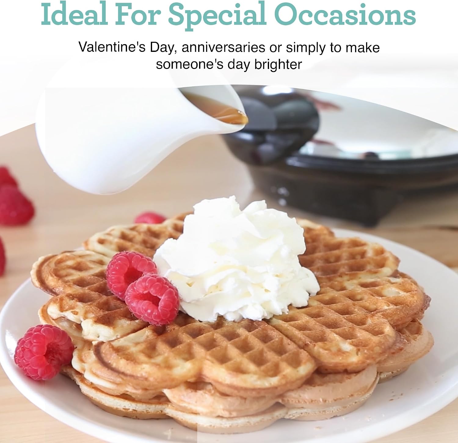 Euro Cuisine WM520 Heart Shaped Iron Waffle Maker - Eco-Friendly PTFE and PFOA Free Non Stick Plates, Perfect for V-Day & Special Occasions, 8-Inch