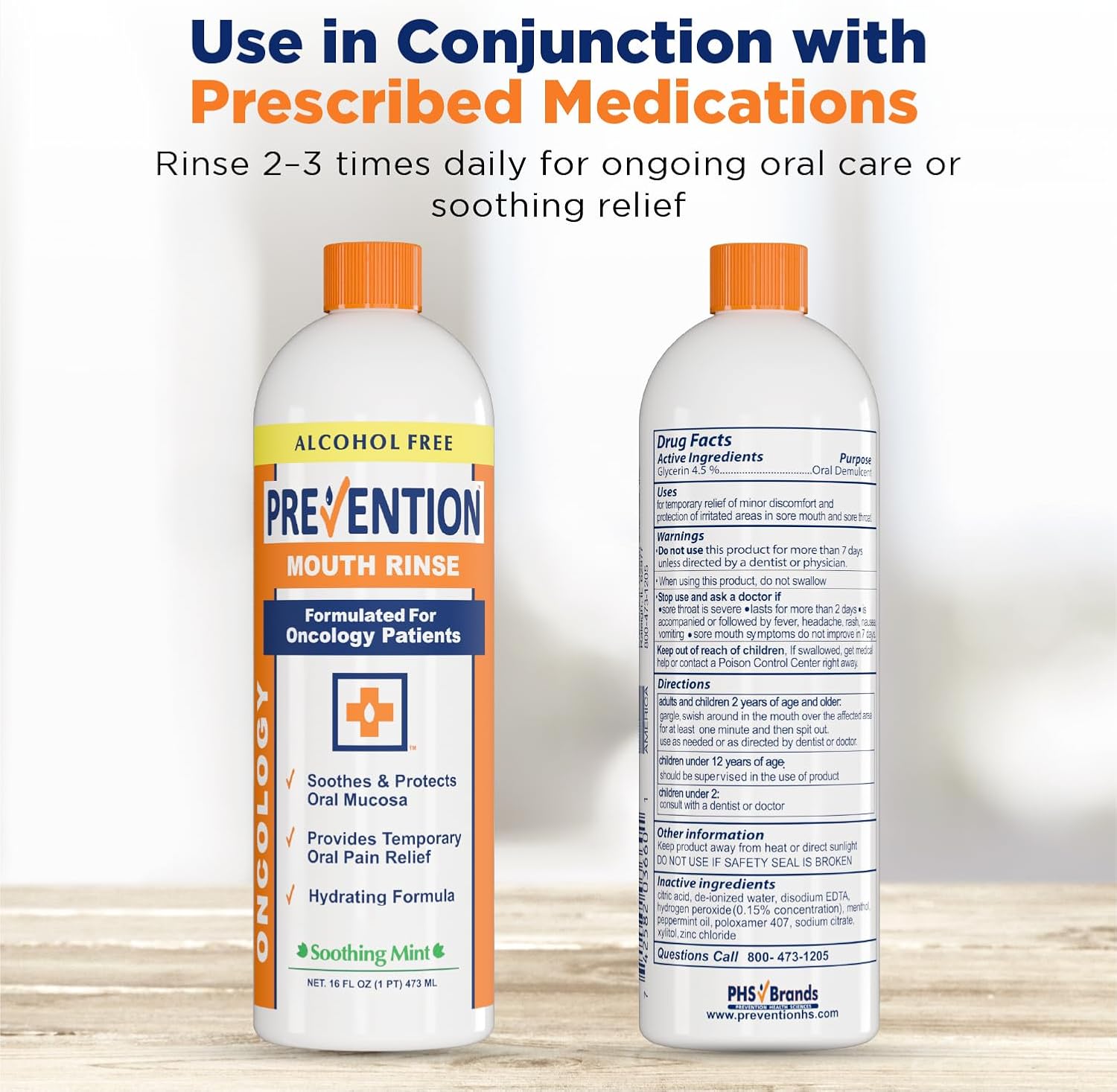 Prevention Oncology Mouthwash, Alcohol Free, Hydrogen Peroxide 16 oz 1-Pack | Specially Formulated Rinse for Oncology Treatment, Soothing, Gentle, Moisturizing Relief of Dry Mouth & Mouth Sores