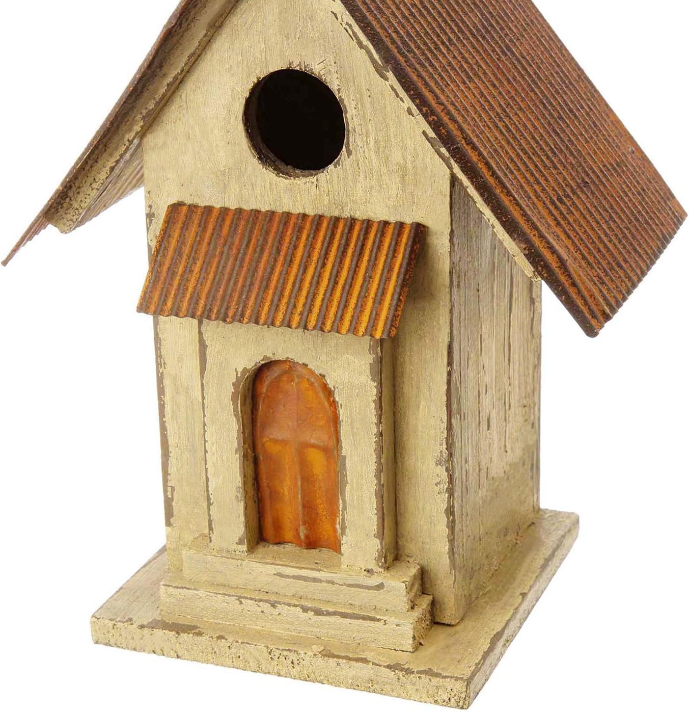 Glitzhome 14" H Hanging Distressed Wooden Church Birdhouse Garden Decor