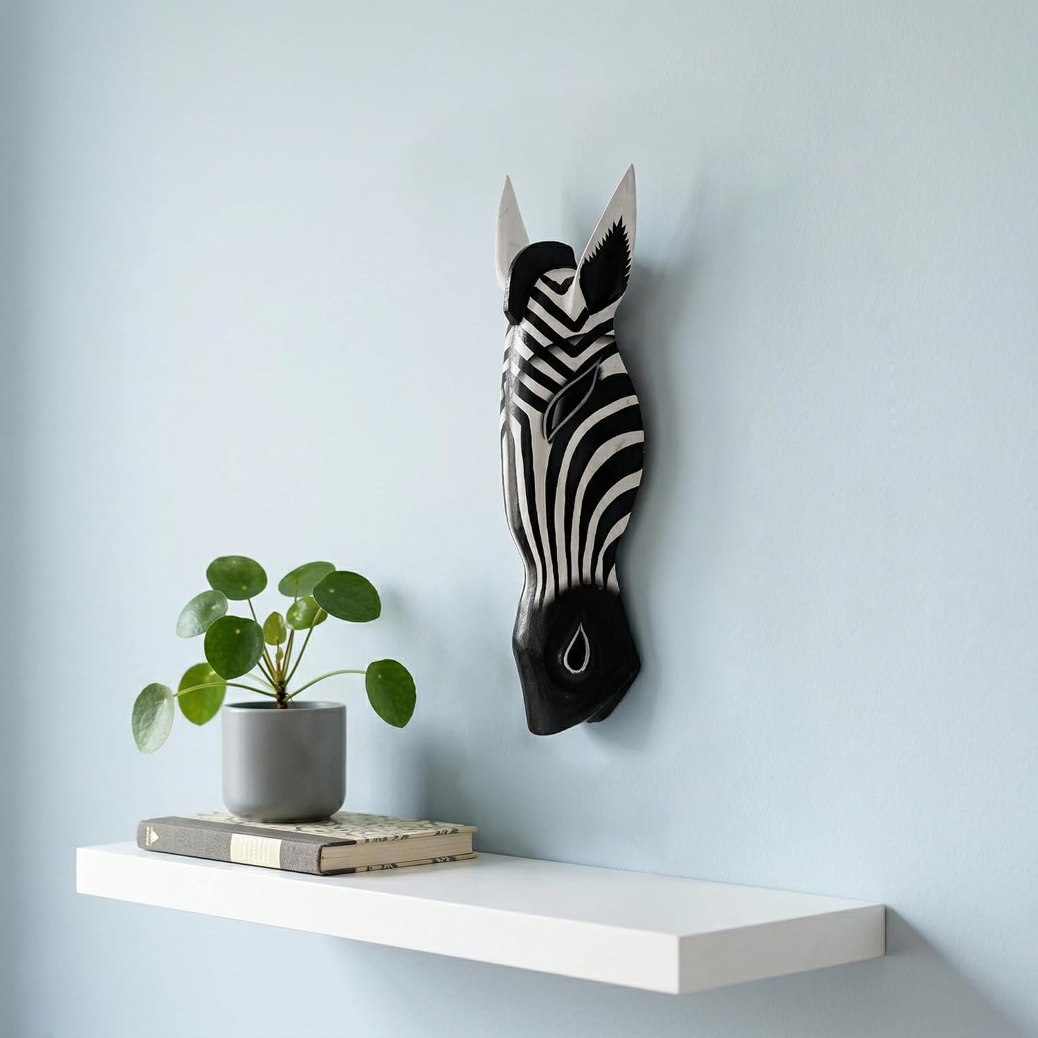 G6 COLLECTION Wooden Tribal Zebra Mask Black White Stripe Hand Carved Wall Plaque Hanging Home Decor Accent Art Unique Sculpture Decoration Handmade Handcrafted Decorative Zebra Black White (20" Tall)
