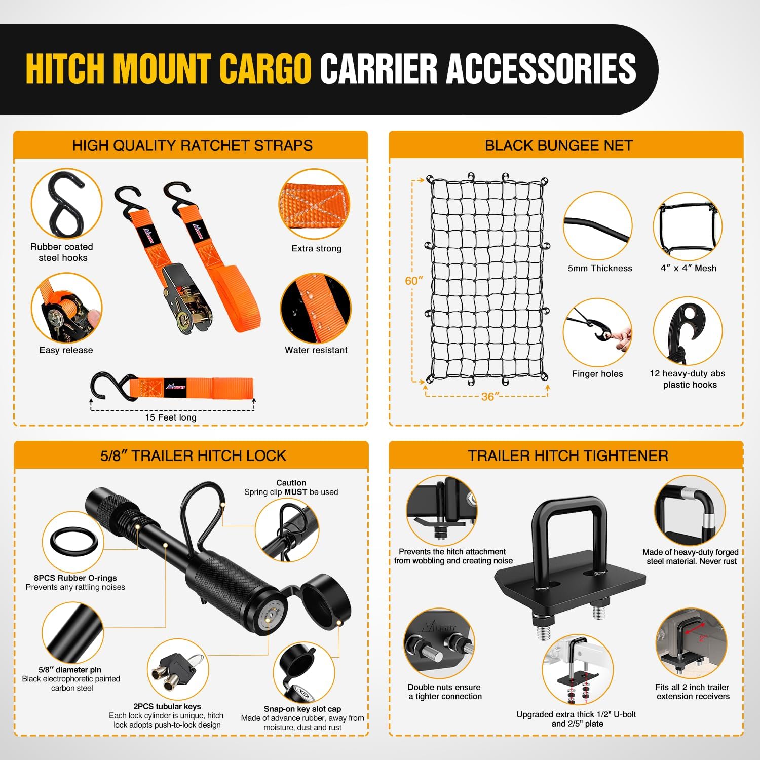 Nilight 32”×26”×4” RV Bumper Mounted Cargo Rack Carrier with Net Fits 4-inch or 4-1/2-inch Bumpers Heavy Duty Luggage Holder Basket for RV Camping Traveling Capacity 350LBS