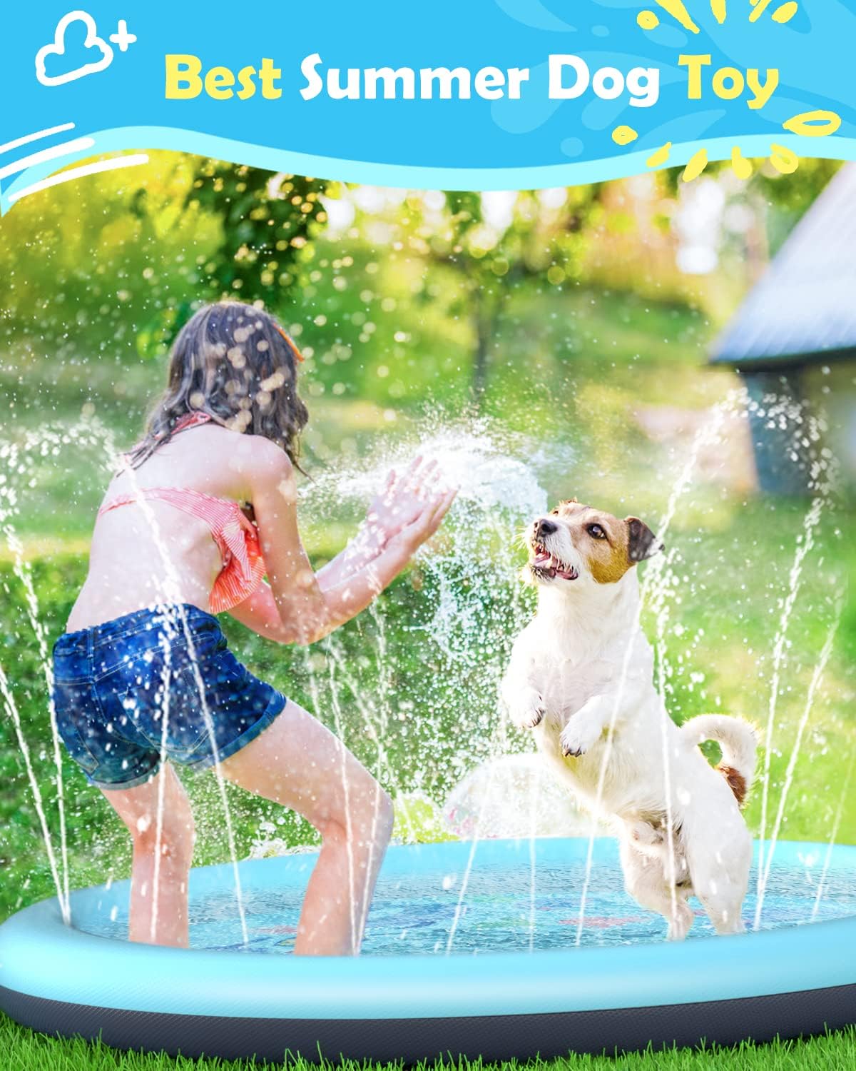 Peteast Dog Pool, Anti-Slip Splash Pad for Dogs, 67 in, Blue