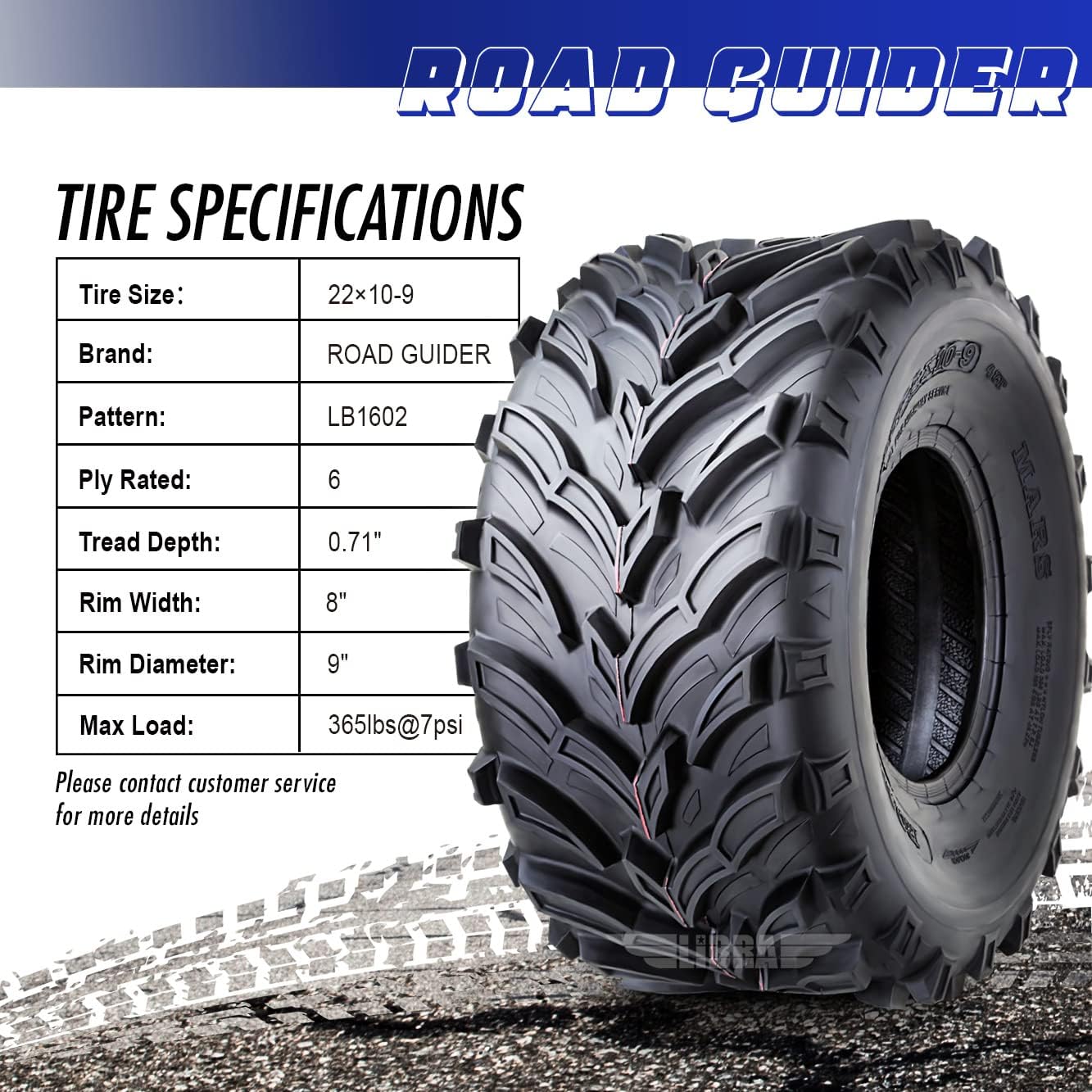ROADGUIDER ATV Mud Tire 22x10-9 6PR for Honda Recon 250 Suzuki Ozark 250