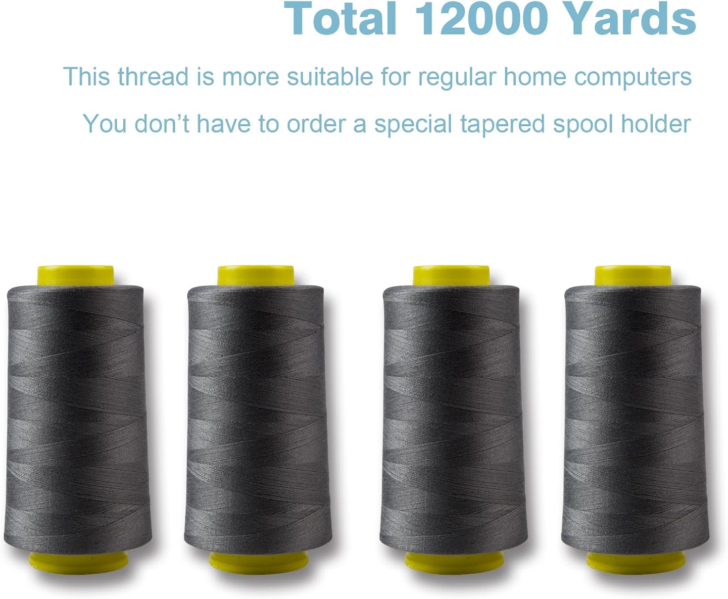 Black Serger Thread, All-Purpose Thread for Sewing, Polyester, 4 Cones of 3000 Yards Each Spool for Sewing Machine