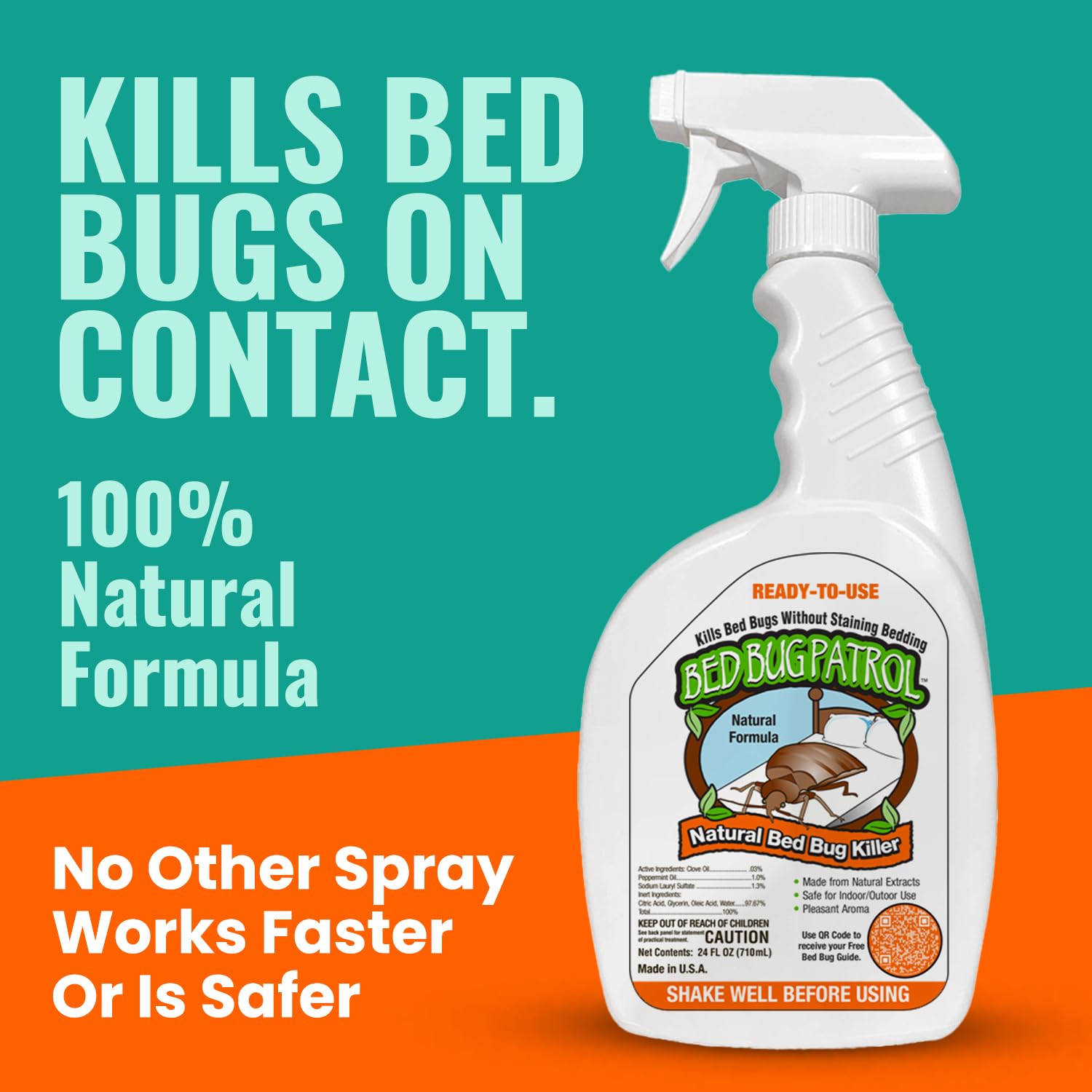 Bed Bug Patrol Bed Bug Spray & Bed Bug Killer for Home, Made in USA - 24 oz | Mattresses, Furniture, Seams, Cracks & Crevices | Targets Adult Bed Bugs, Eggs & Larvae | Plant-Based | Pet & Child Safe