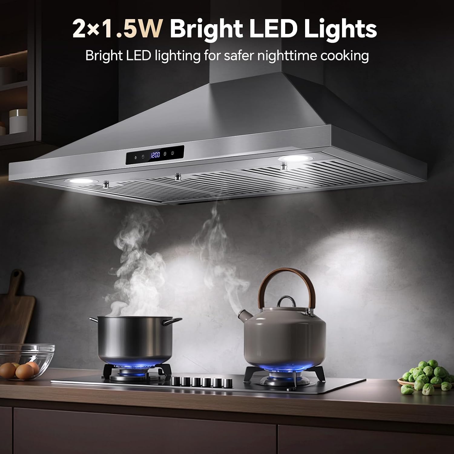 Tieasy Wall Mount Range Hood 30 inch Kitchen Hood 700 CFM with Ducted/Ductless Convertible Duct, Touch Control, Permanent Filters, Stainless Steel