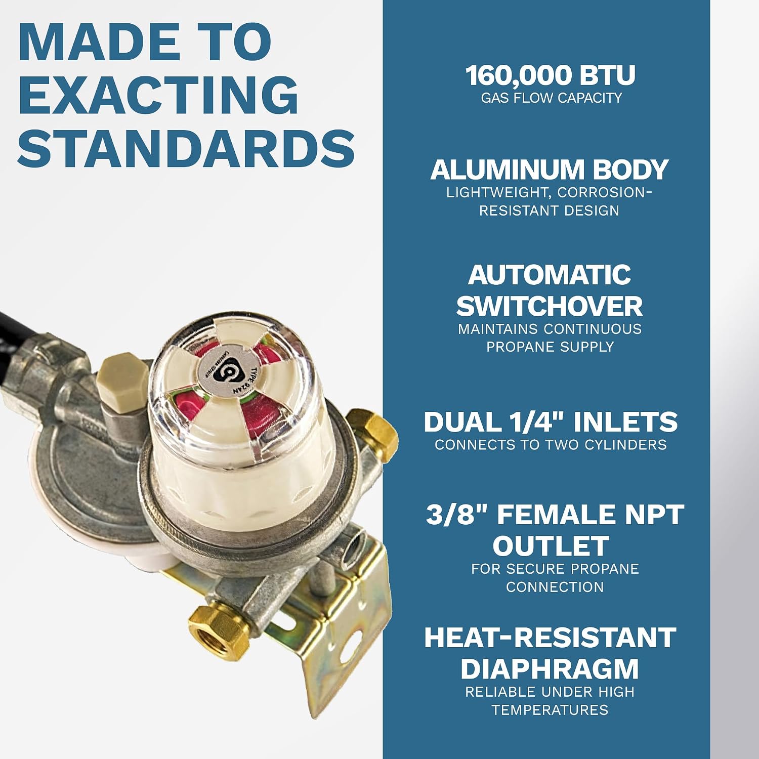 Kosan 924N RV Propane Regulator for RV Trailer, Auto Changeover Dual Cylinder Setup, 160000 BTU Capacity