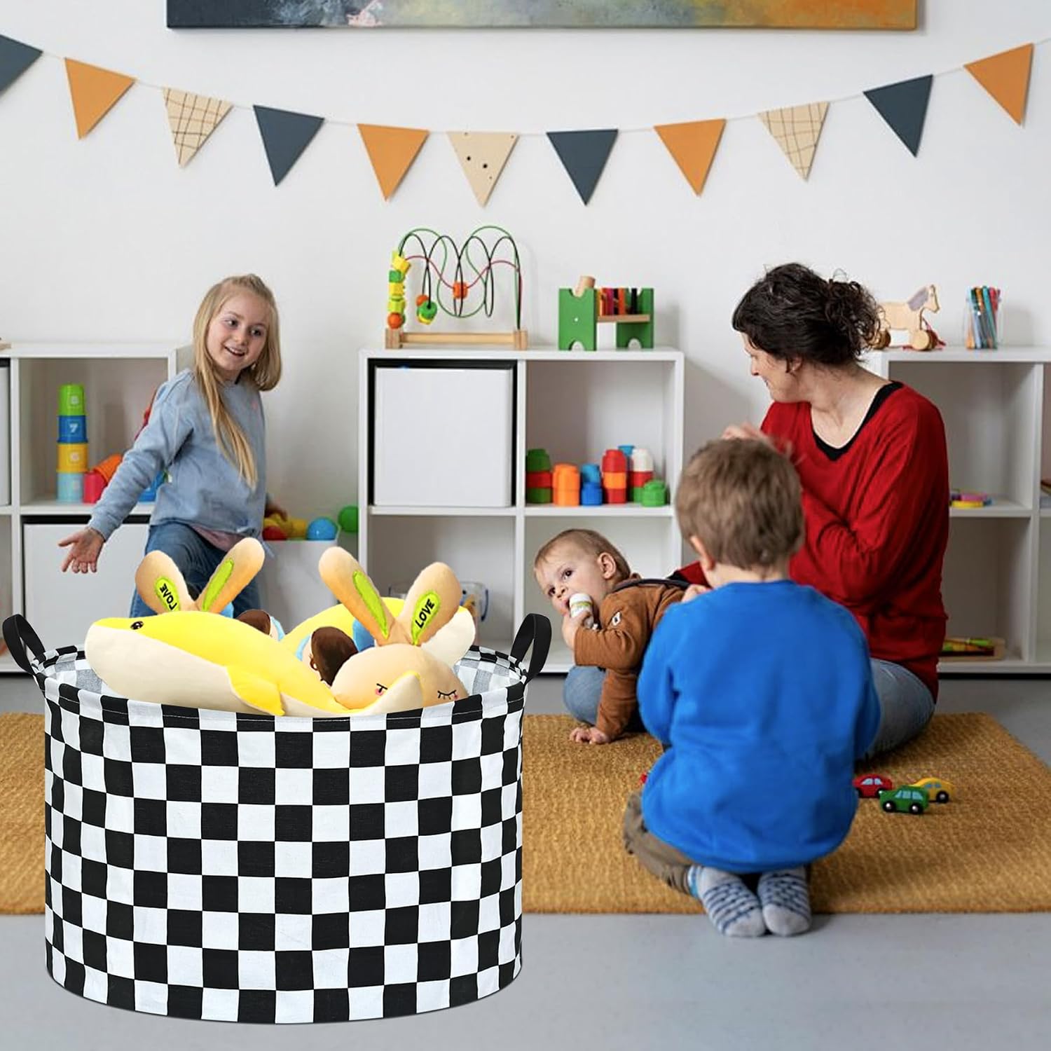 MAIZMZ Kids Hamper Storage Basket Nursery Bins Baby Gift Toy Organizer Box Laundry Basket Large Canvas Collapsible Chest for
