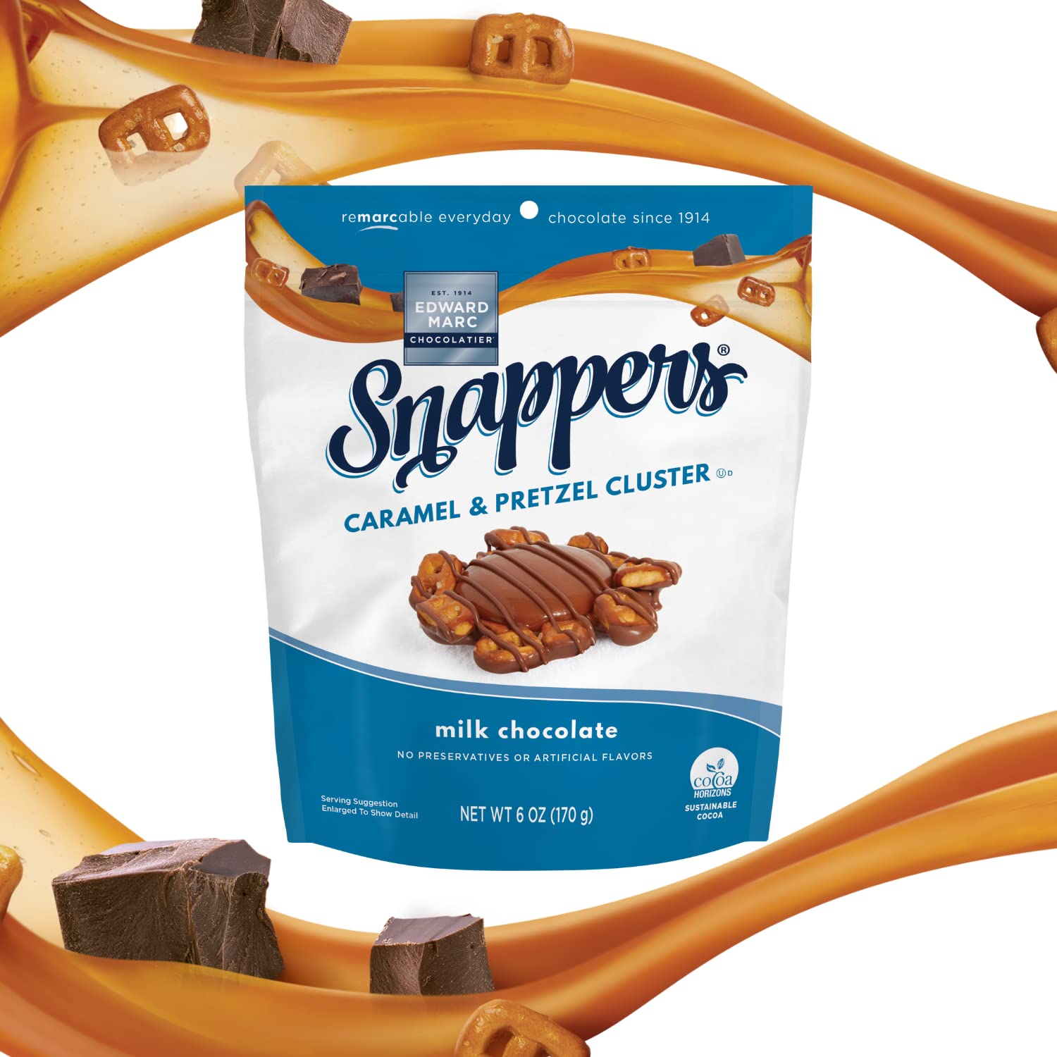 Edward Marc Snappers Sweet Caramel & Pretzels Cluster - Crunchy Pretzel Snack With Milk Chocolate For Adults And Kids - 6 oz (pack of 1)