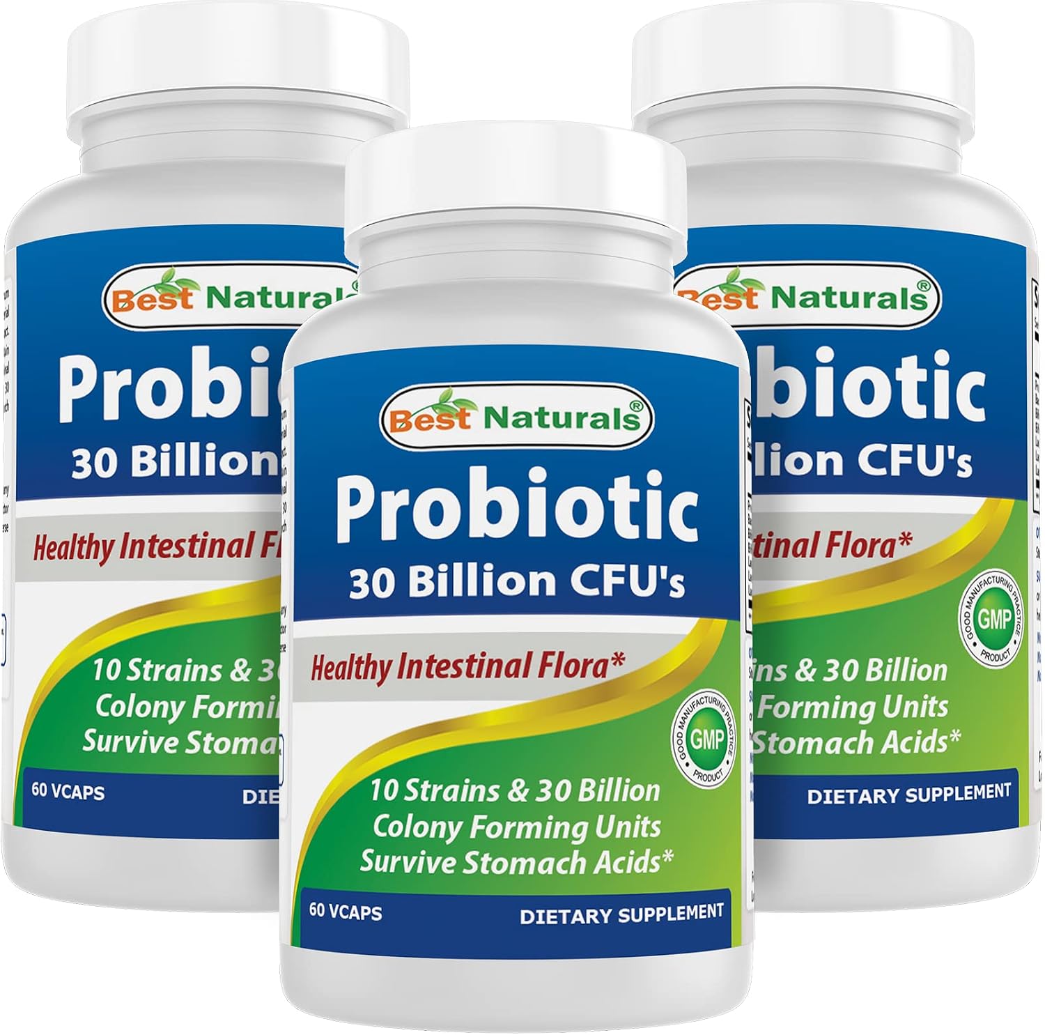 Best Naturals Probiotic 10 Strains & 30 Billion CFU Intestinal Flora, 60 Veggie Capsules (60 Count (Pack of 1))