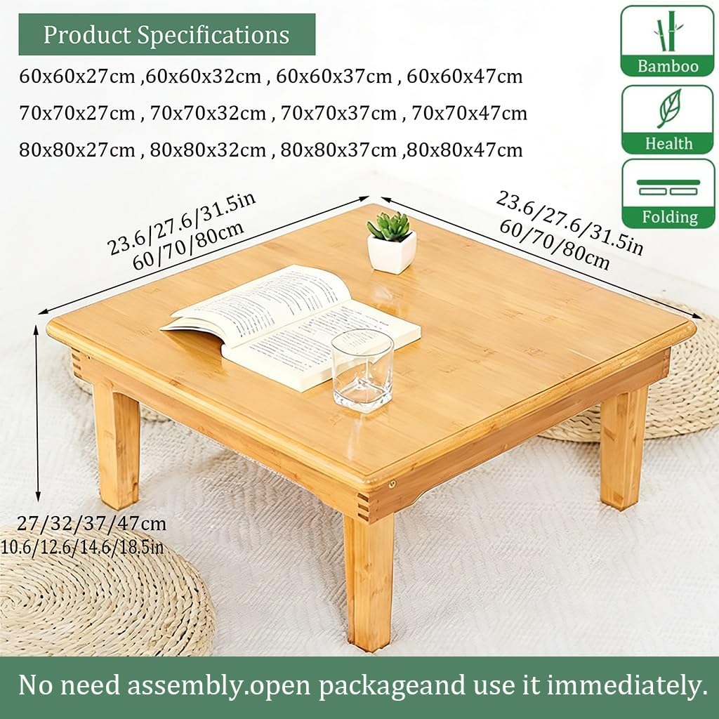 SH-tables Folding Table, Japanese-Style Household Square Bamboo Table, Computer Desk, Low Bamboo Table, Multi-Function Small Dining Table