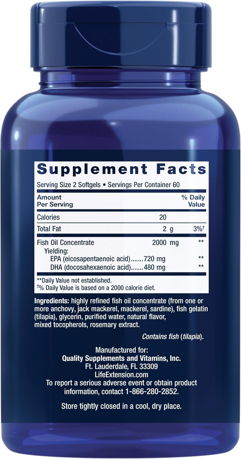 Life Extension Mega EPA/DHA, Omega-3 Fatty acids, Heart & Brain Health, Non-GMO, Gluten-Free