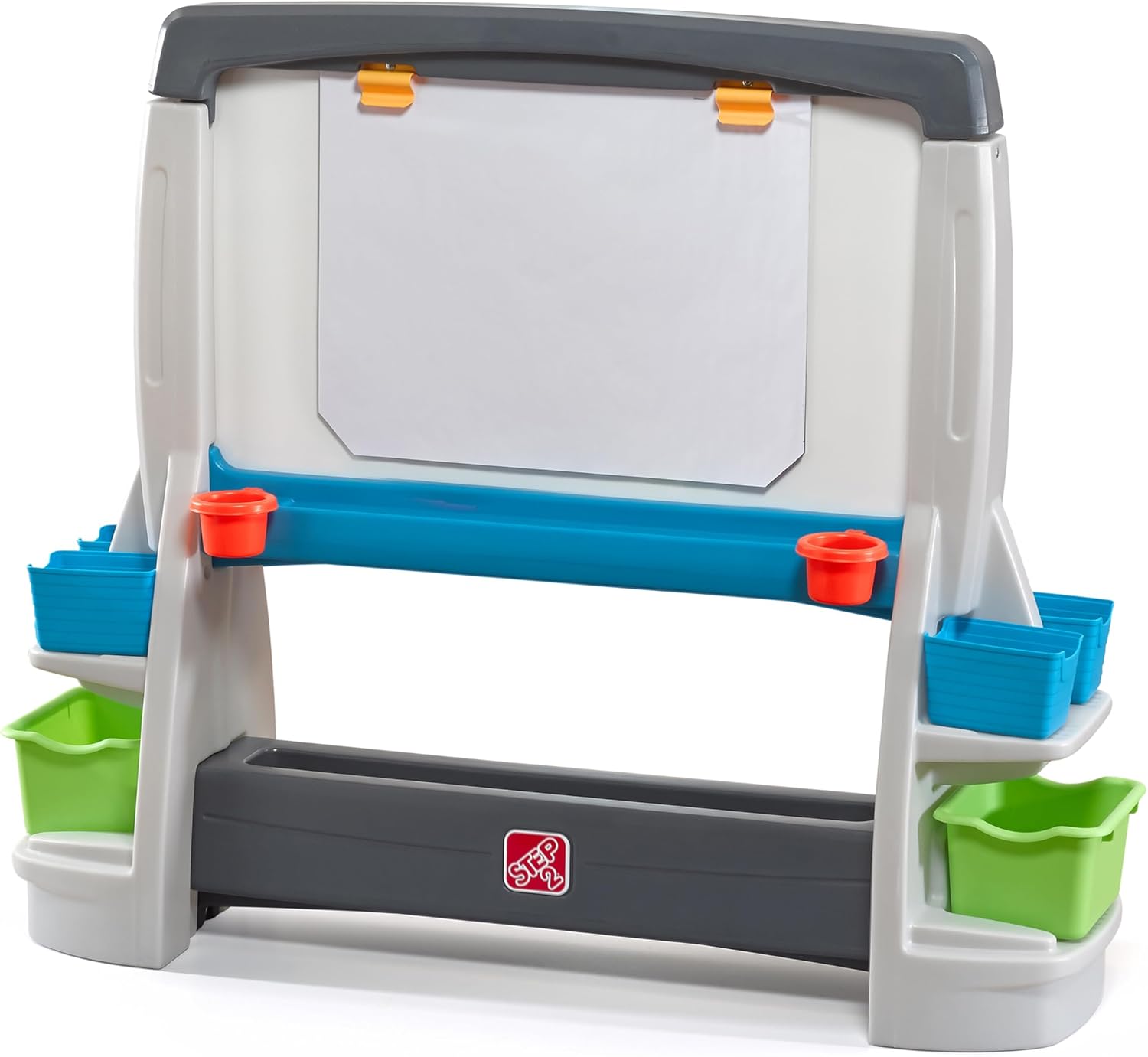 Step2 Jumbo Art Easel, Kids Art Activity Table, Double-Sided Dry Erase and Chalkboard, Storage Bins and Trays