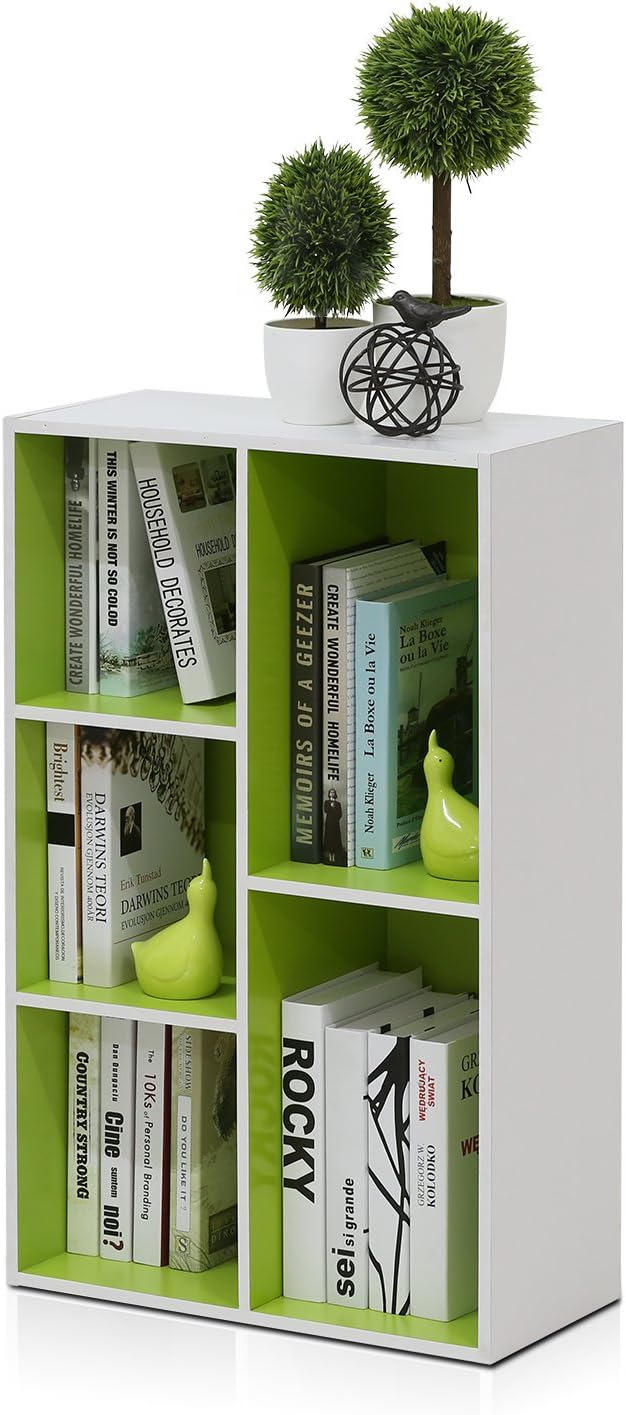 Furinno LUDER Book Shelf, 5-Cube Bookshelf, Reversible Bookcase, 9.4 x 19.5 x 31.5, Easy Assembly, for Living Room, Bedroom, Home Office, White
