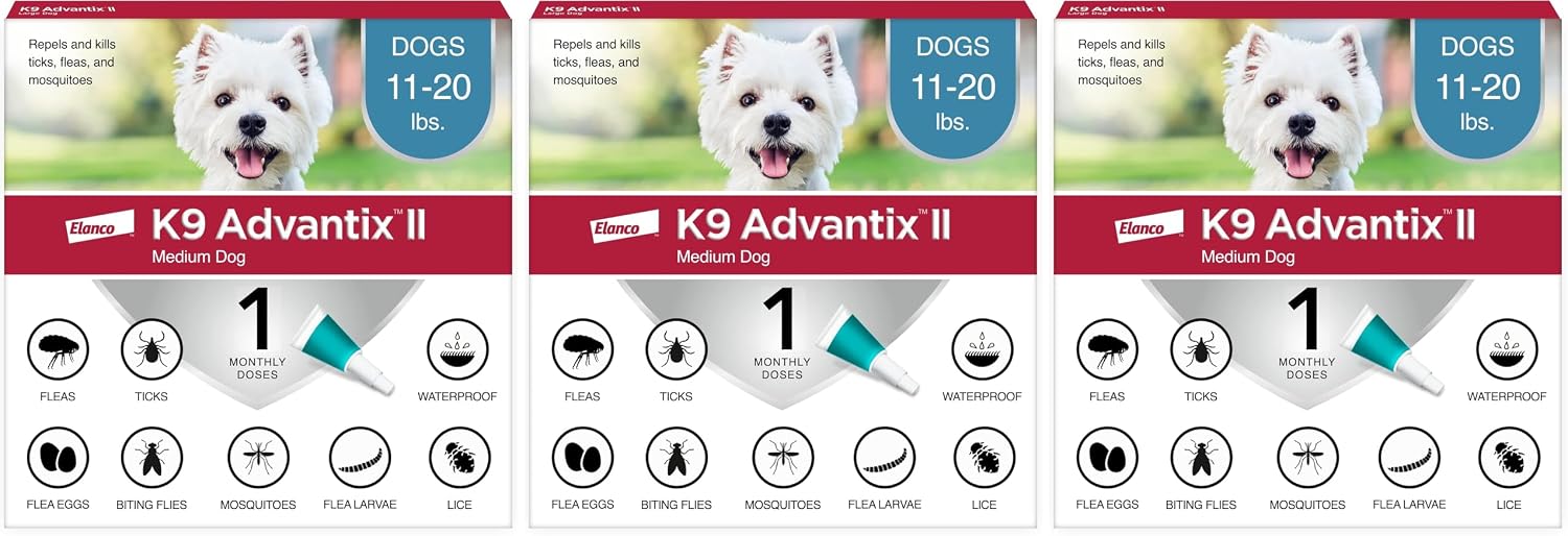 K9 Advantix II Medium Dog Vet-Recommended Flea, Tick & Mosquito Treatment & Prevention | Dogs 11-20 lbs. | 6-Mo Supply