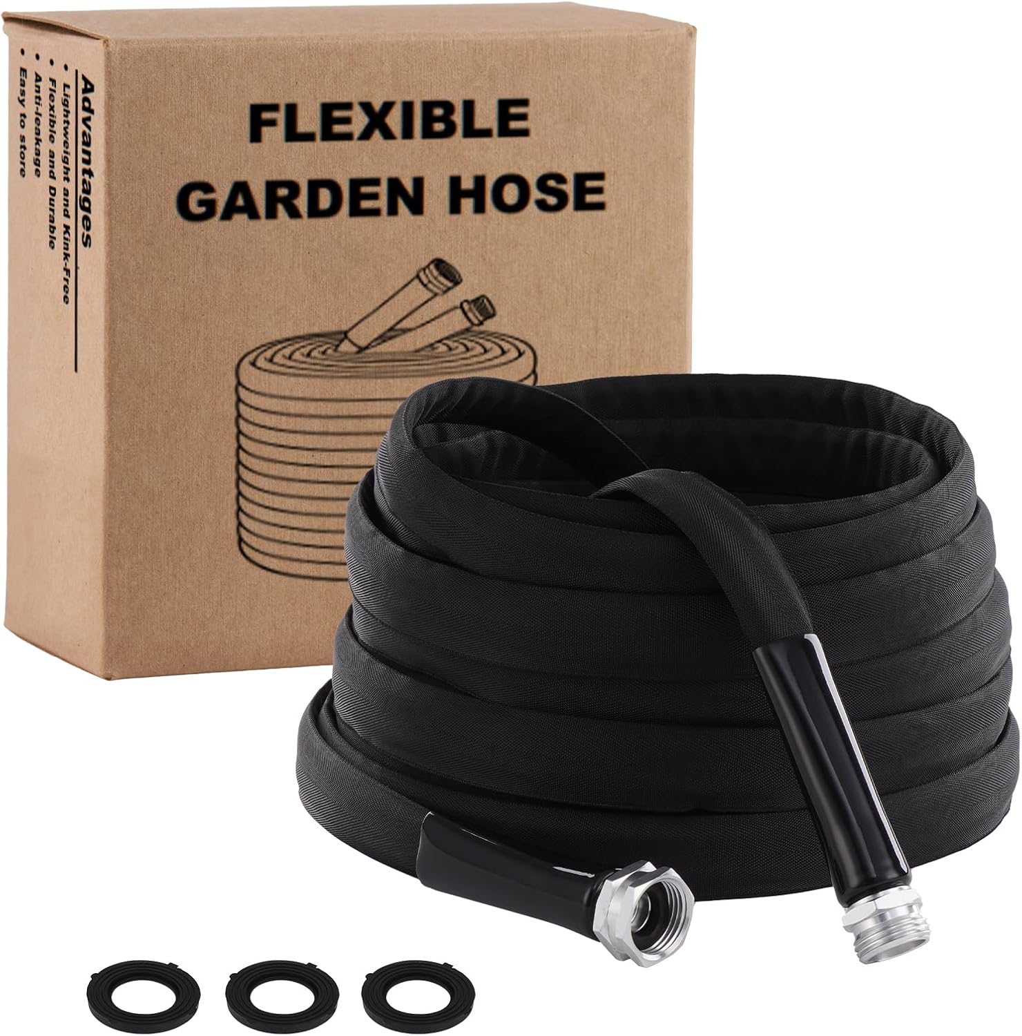 Garden Hose 50ft Non-Expandable Lightweight, Premium Flexible, Kink-Resistant Design, Extra Durable & Leakproof with Solid Fittings