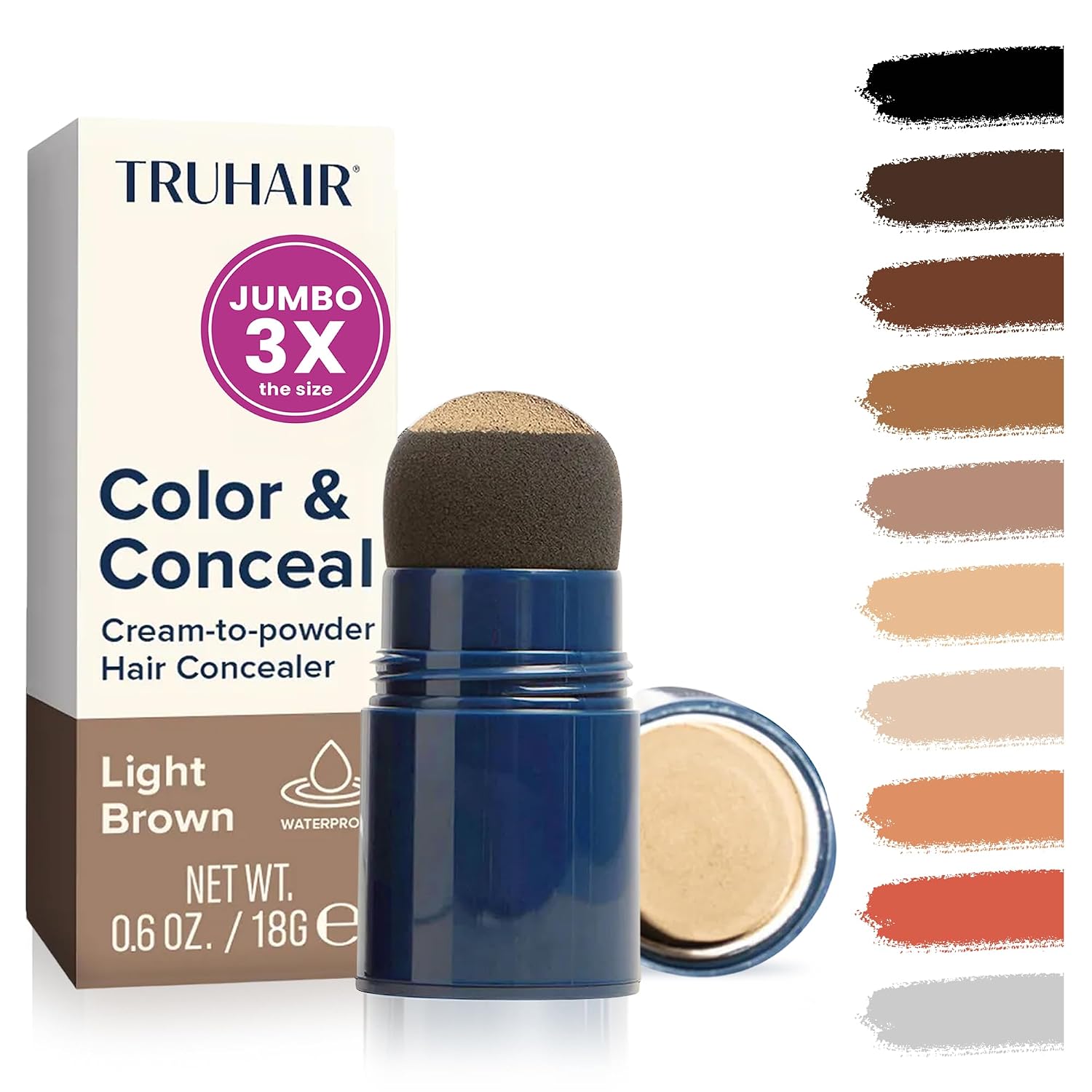 TRUHAIR Color & Conceal Waterproof Root Touch Up Hair Color for Gray Hair Coverage - Instant Root Cover Up Hair Powder for Women & Men - Bald Spot