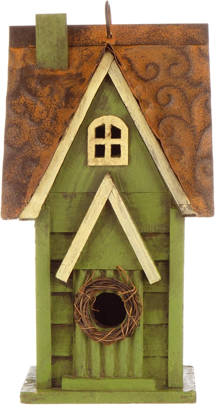 Glitzhome Bird Houses for Outside,10" H Rustic Wooden Bird House Garden Distressed Decorative Birdhouse for Outdoors, Hanging Birdhouse for Bluebird Hummingbird Wren Finch Cardinals Cedar