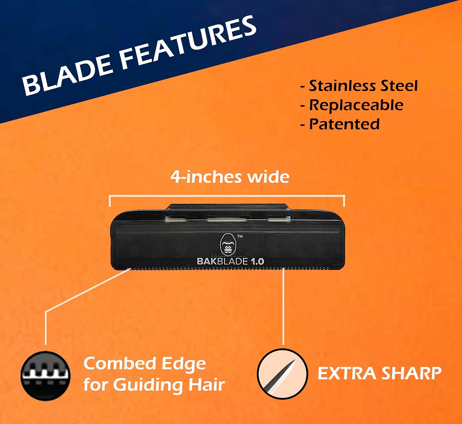 Bakblade 1.0 Back Shavers Men, Hair Removal Body Shaver (DIY) - Extra-Long Handle Trimmer, Wet Dry Shave