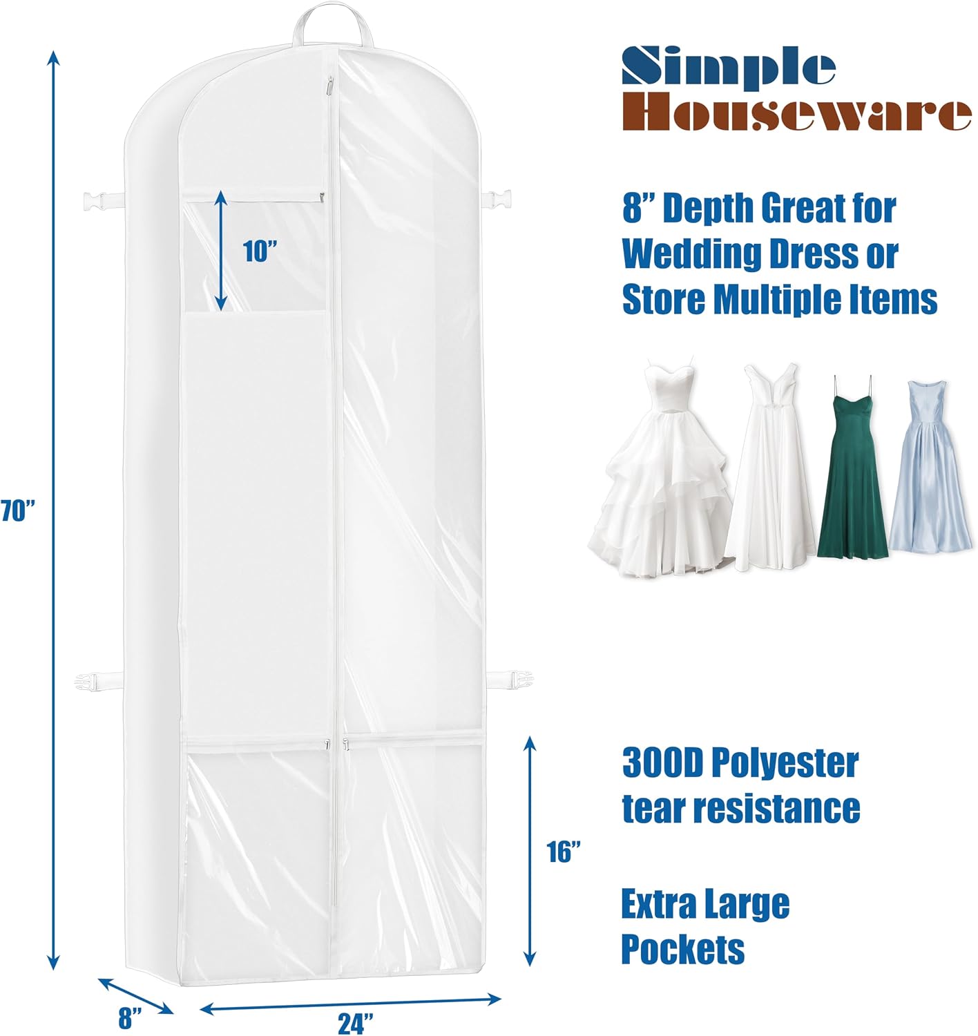 Simple Houseware 43" Travel Garment Bag with Pockets, Heavy Duty Suit Bag