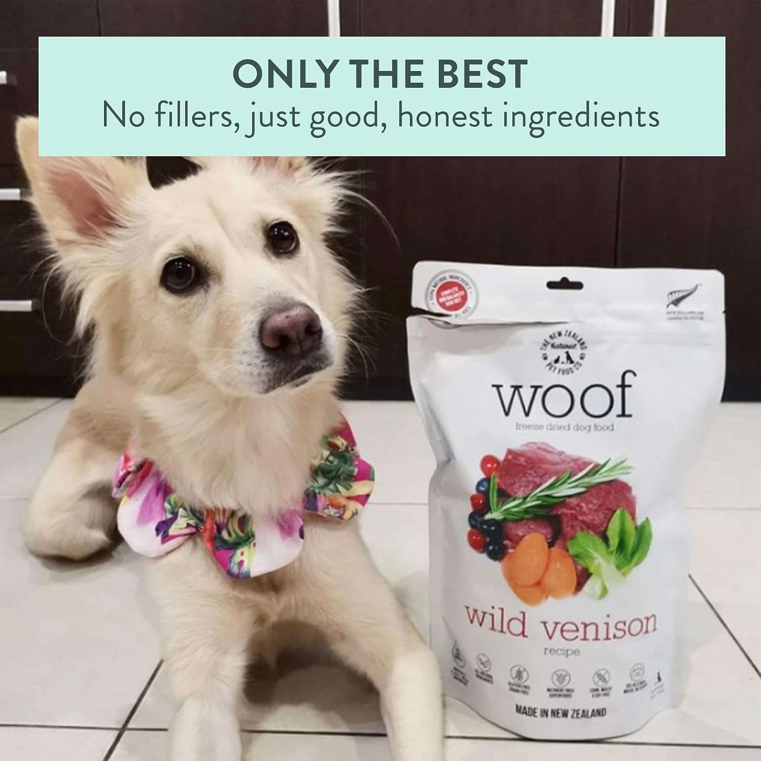 The New Zealand Natural Pet Food Co. Woof Freeze Dried Dog Food - Wild Venison, High Protein, Dog Food Topper & Dog Treats, All Life Stages, 1.76 oz