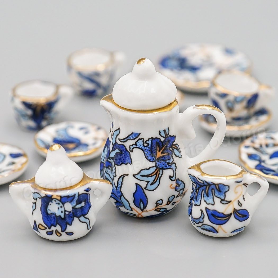 Odoria 1/12 Miniature Porcelain Tea Set 15Pcs Dollhouse Decoration Accessories, Grapes